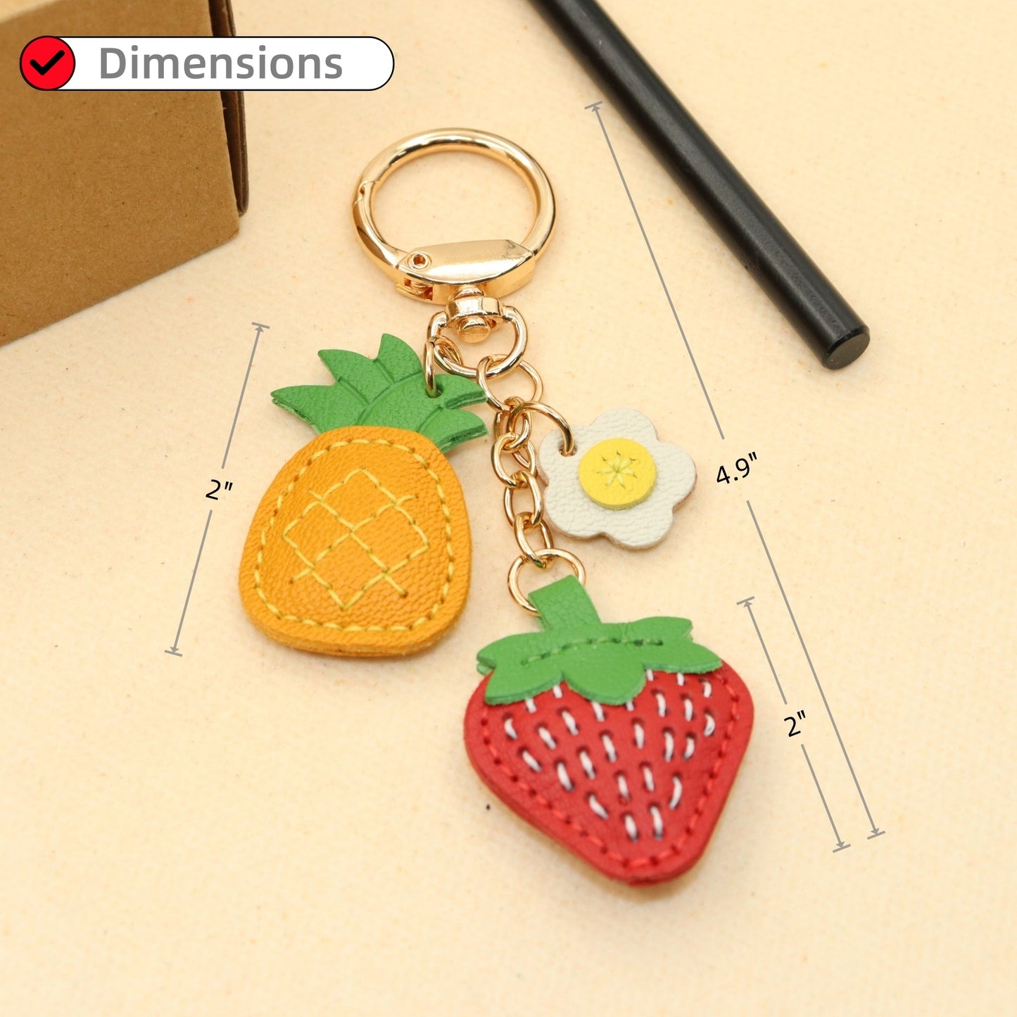 Leather Strawberry Pineapple Flower Keychain