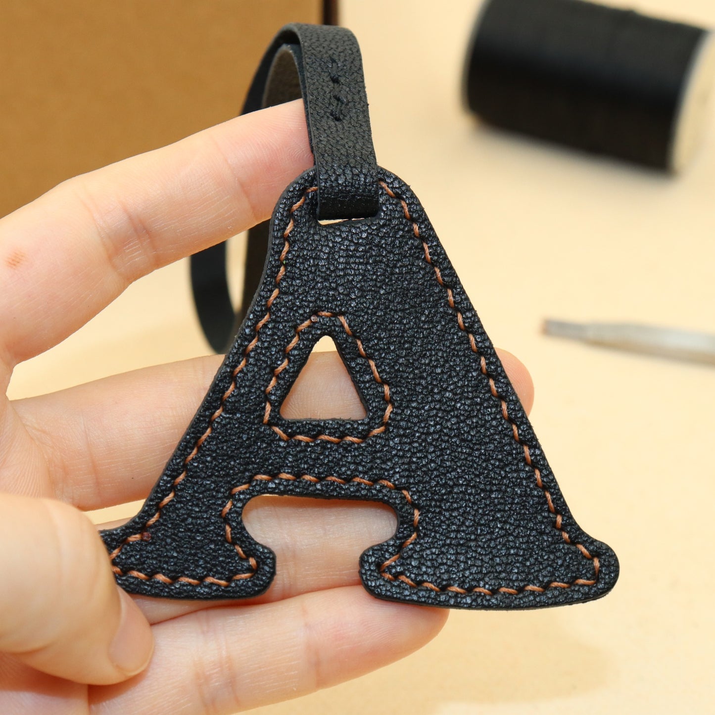 Leather Initial Letter A Bag Charm