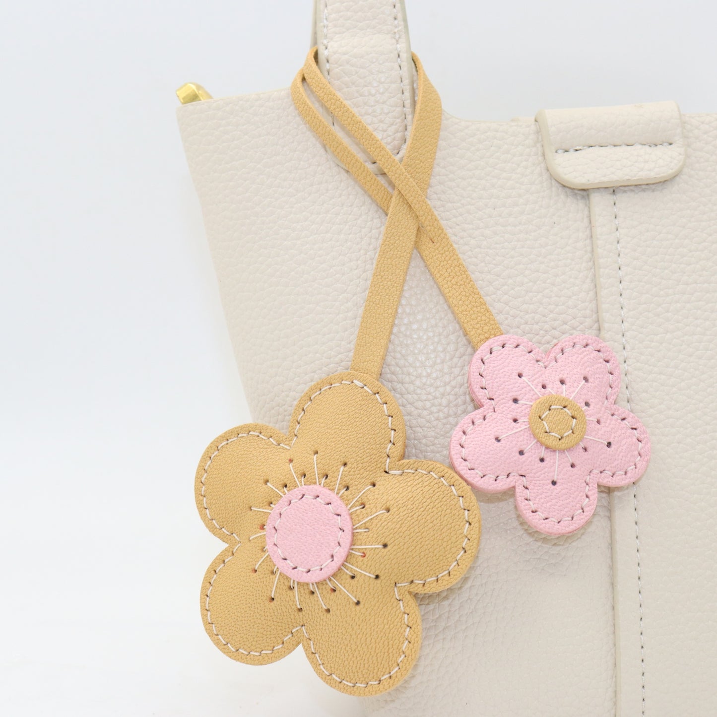 Leather Two-Tone Flower Bag Charms