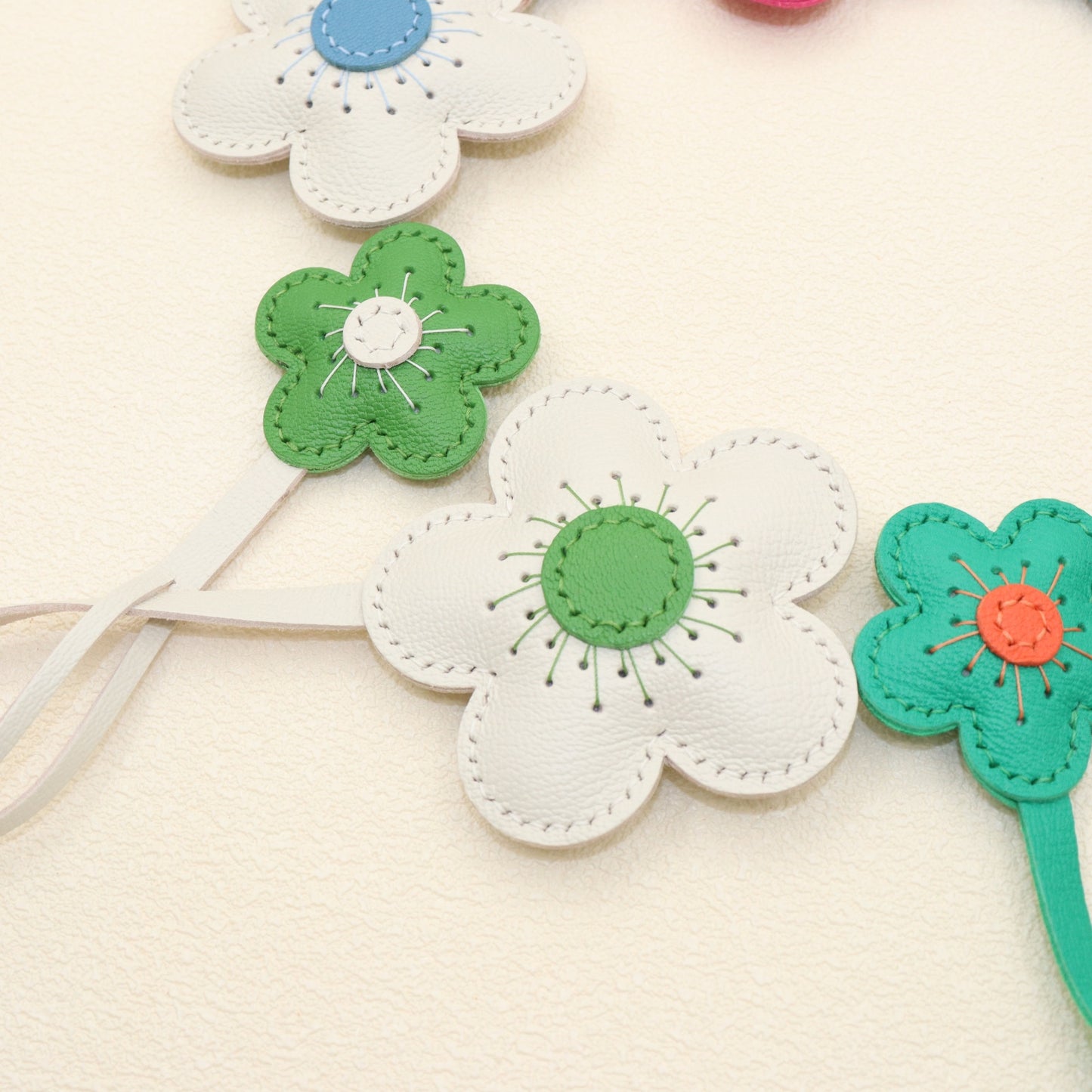 Leather Two-Tone Flower Bag Charms