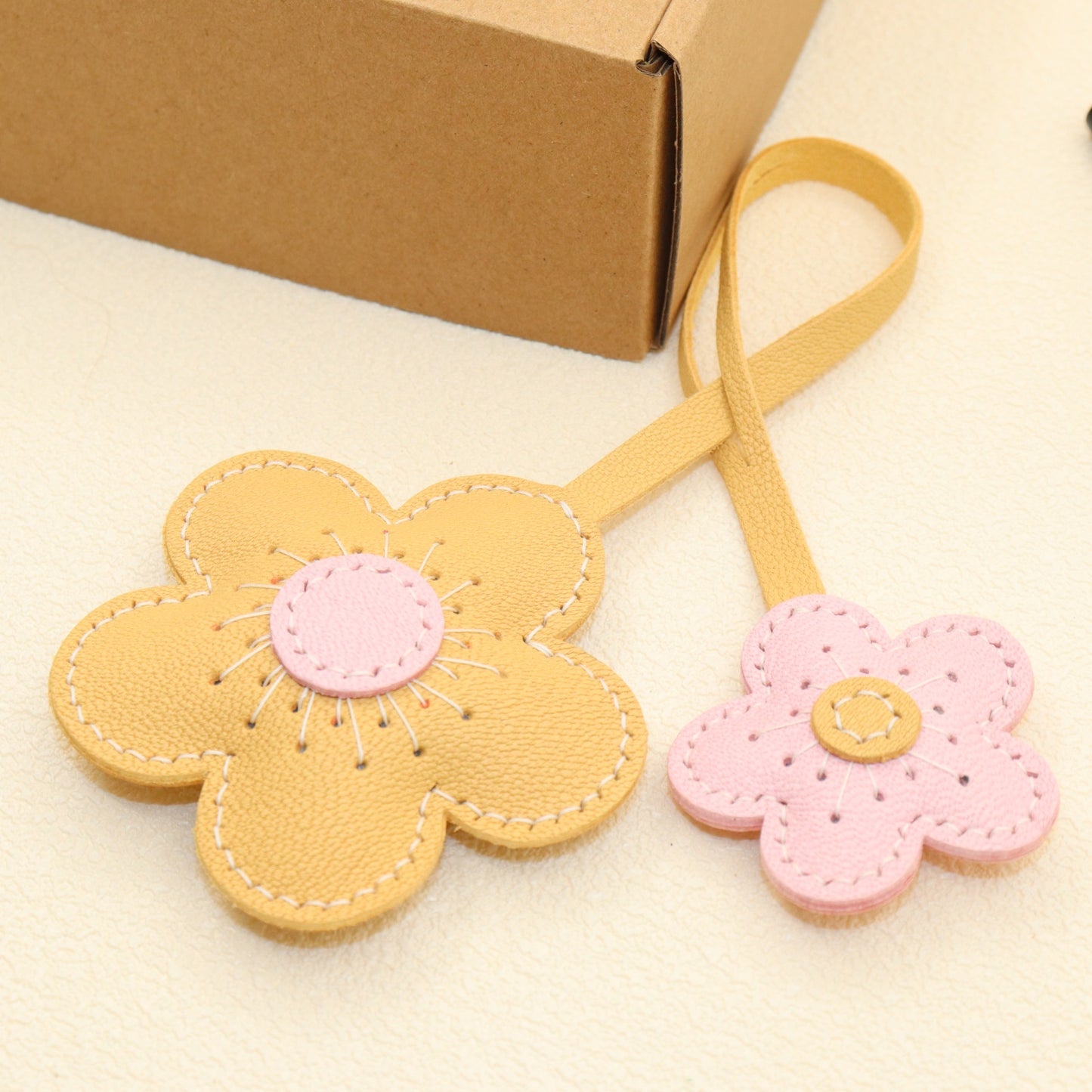 Leather Two-Tone Flower Bag Charms