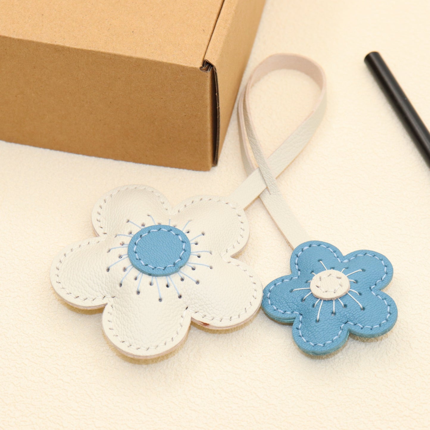 Leather Two-Tone Flower Bag Charms