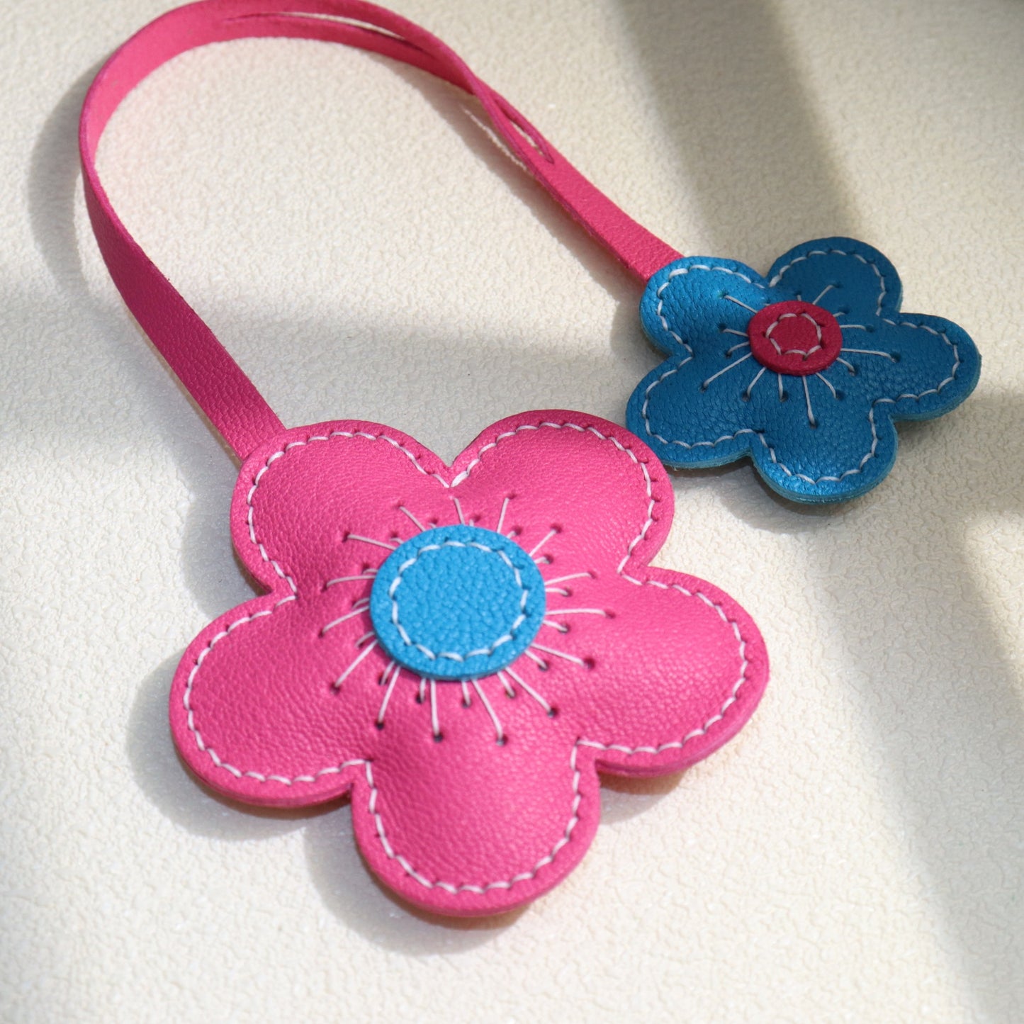 Leather Two-Tone Flower Bag Charms