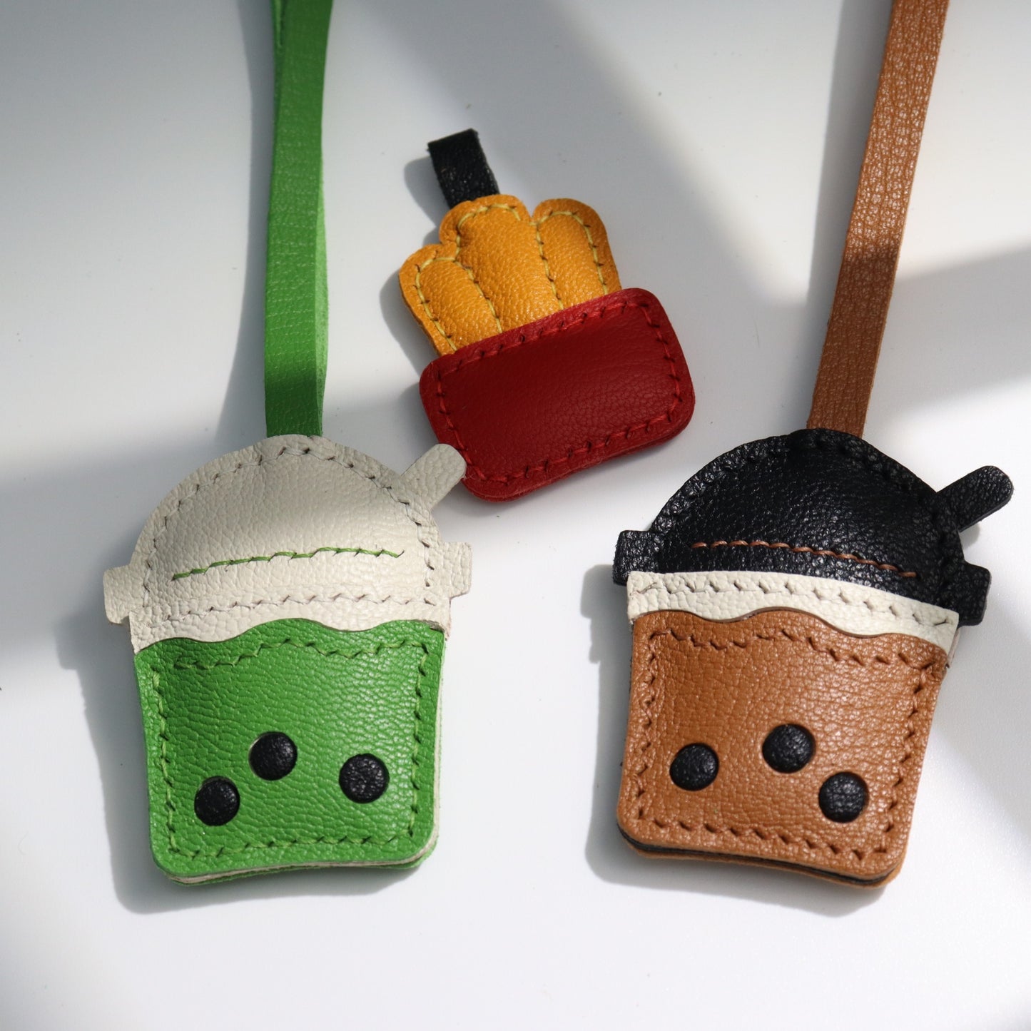 Leather Bubble Tea Cup & French Fries Bag Charm