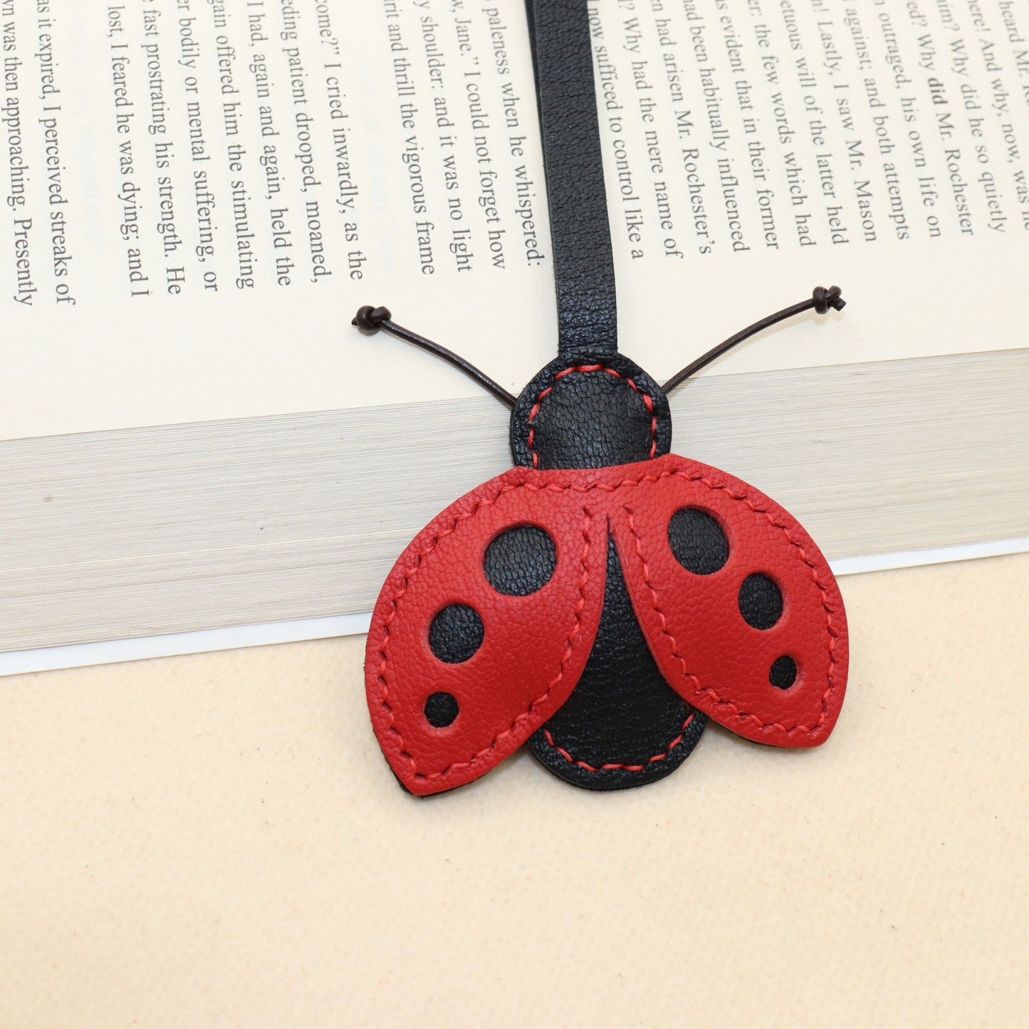 French Goat Leather Ladybug Keychain & Bag Charm