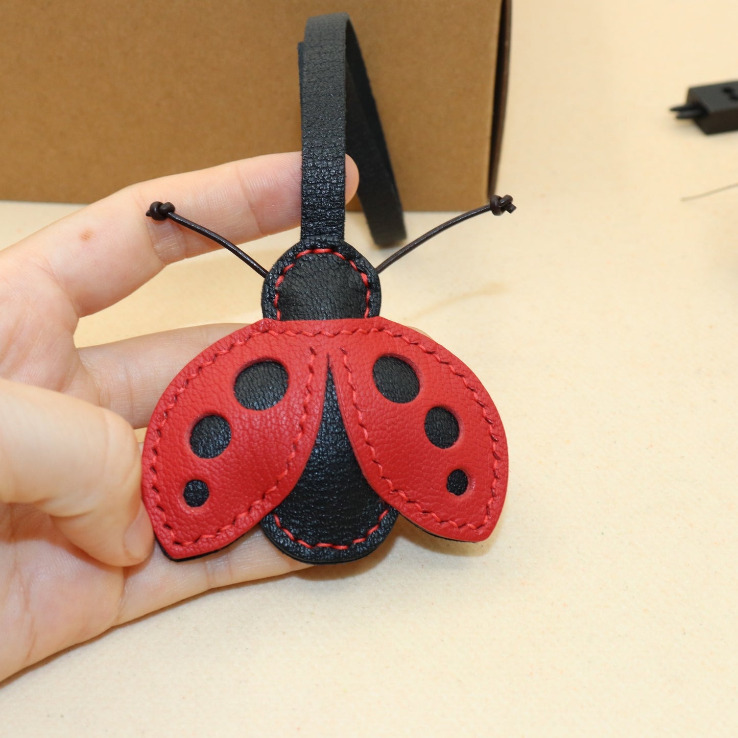 French Goat Leather Ladybug Keychain & Bag Charm