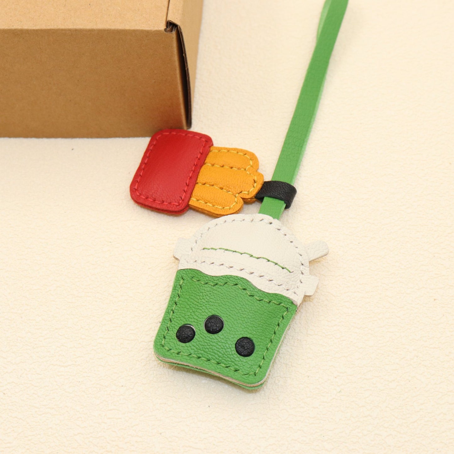 Leather Bubble Tea Cup & French Fries Bag Charm