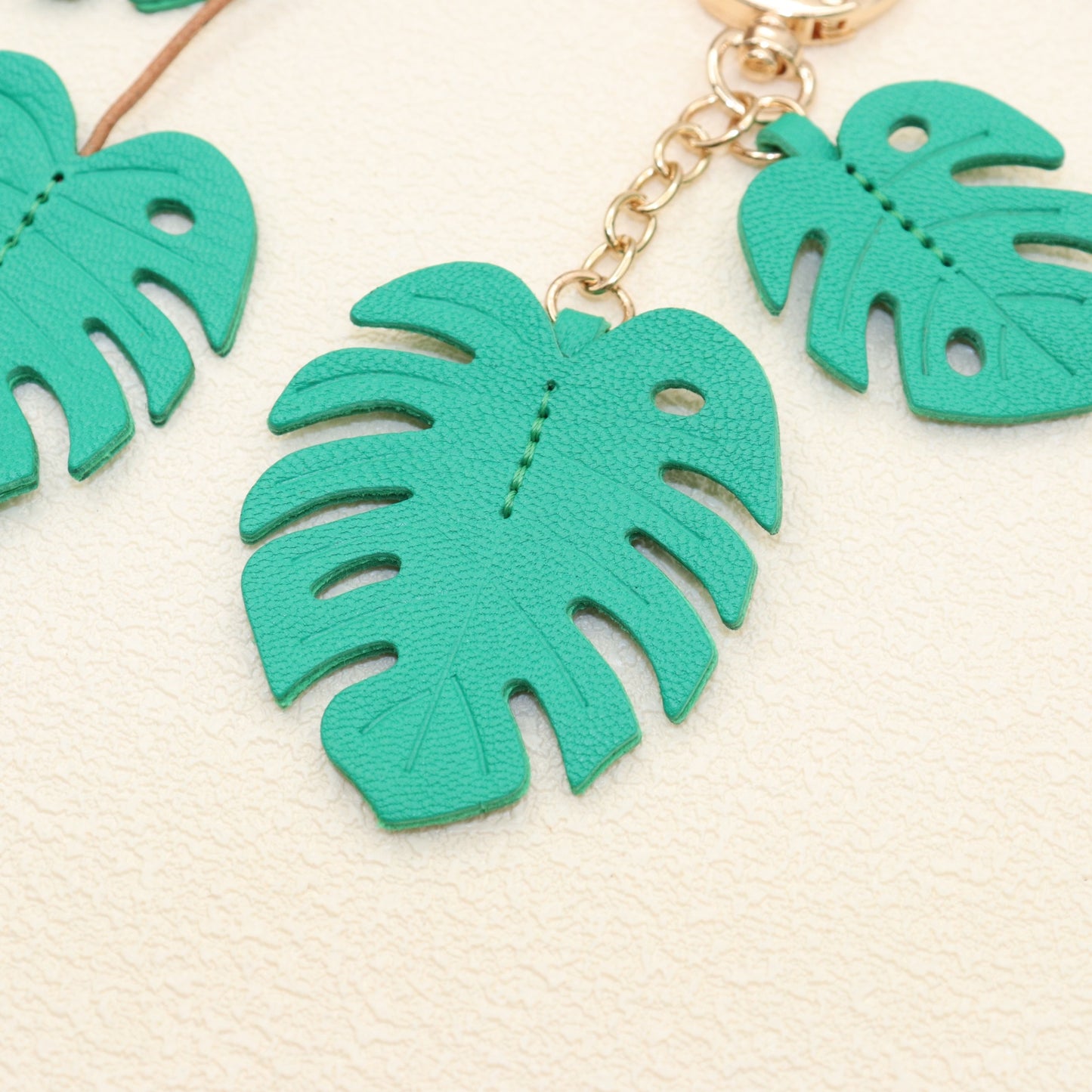 Leather Monstera Set, 2-Piece Tropical Leaf Bag Charm