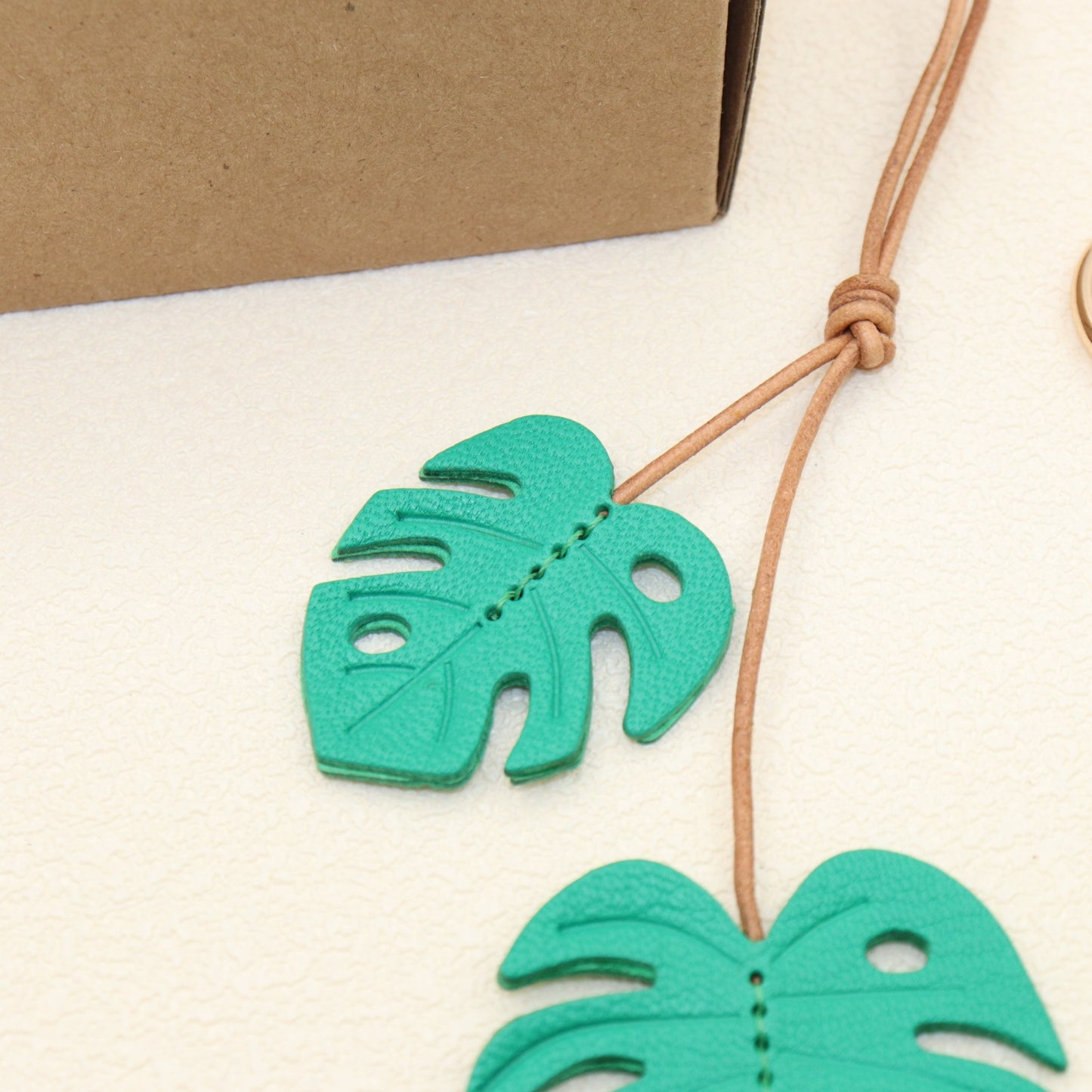Leather Monstera Set, 2-Piece Tropical Leaf Bag Charm