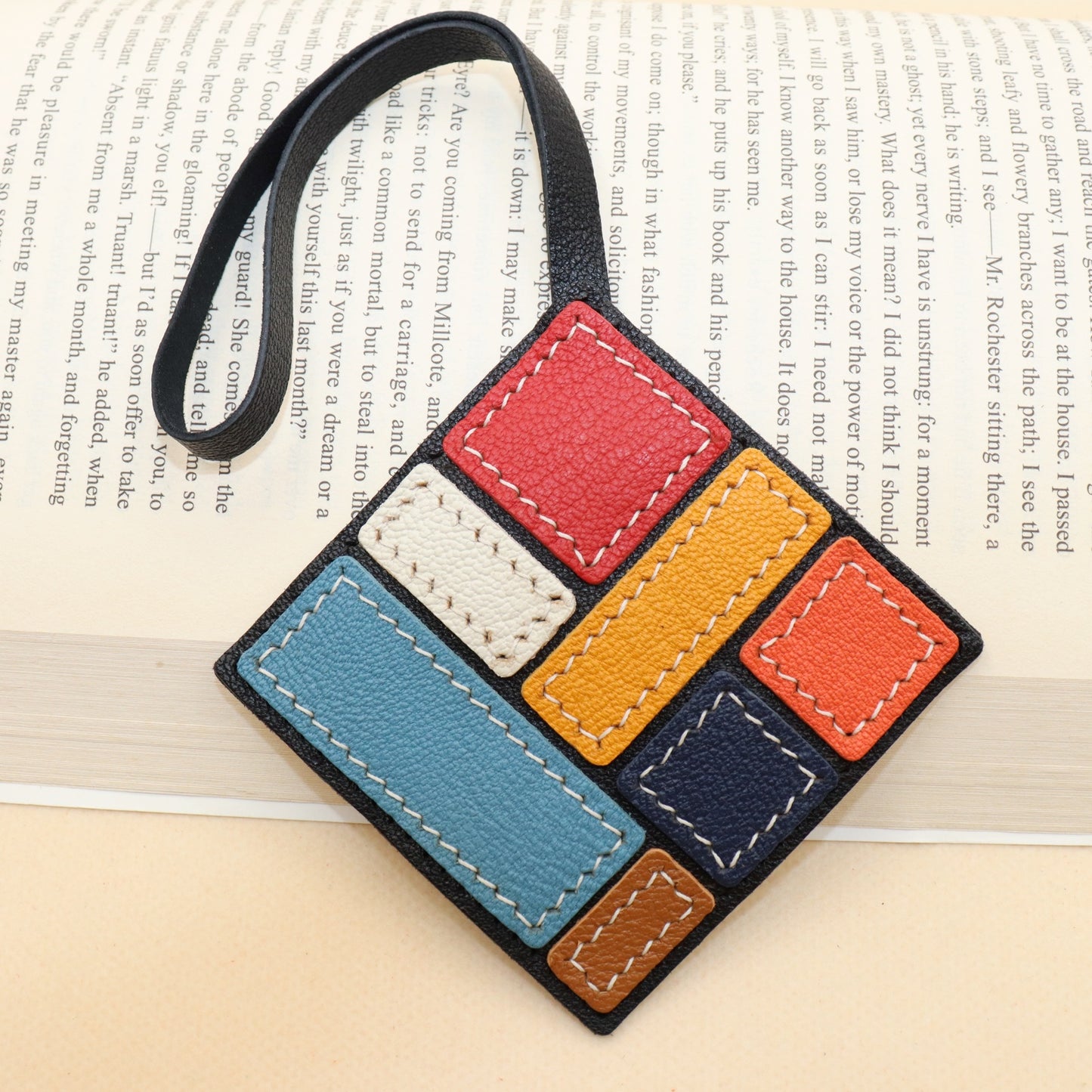 Leather Geometric Art Bag Charm