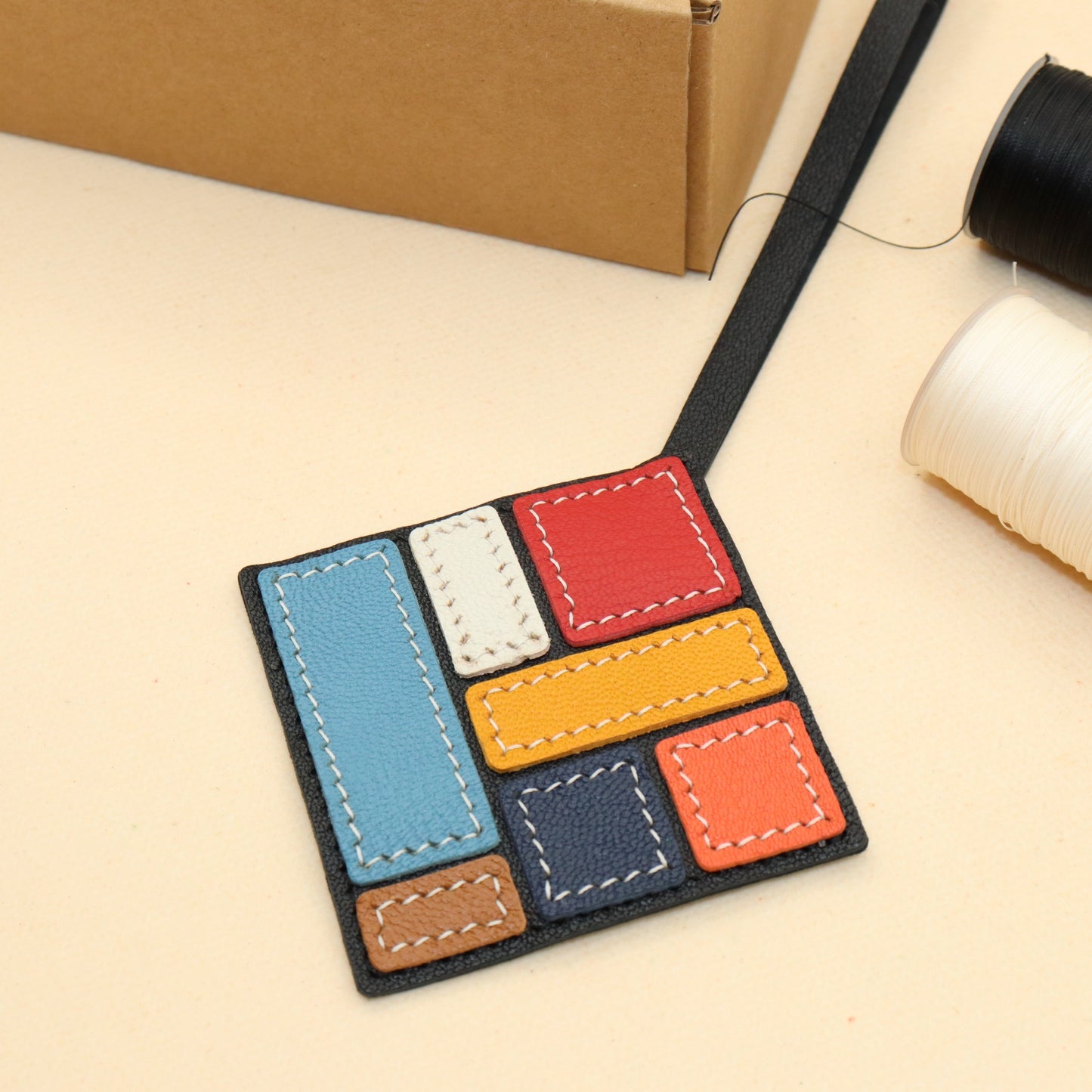 Leather Geometric Art Bag Charm