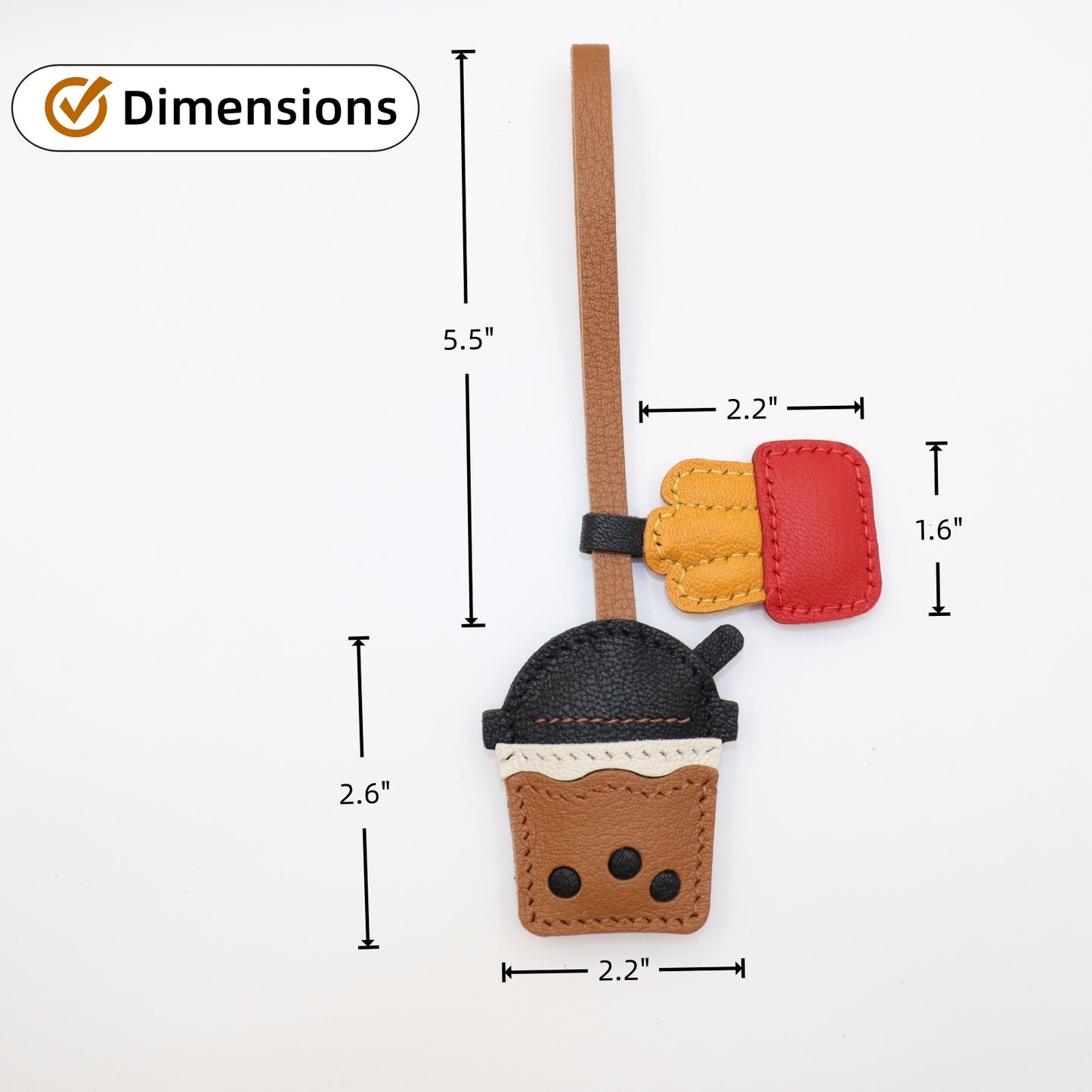 Leather Bubble Tea Cup & French Fries Bag Charm