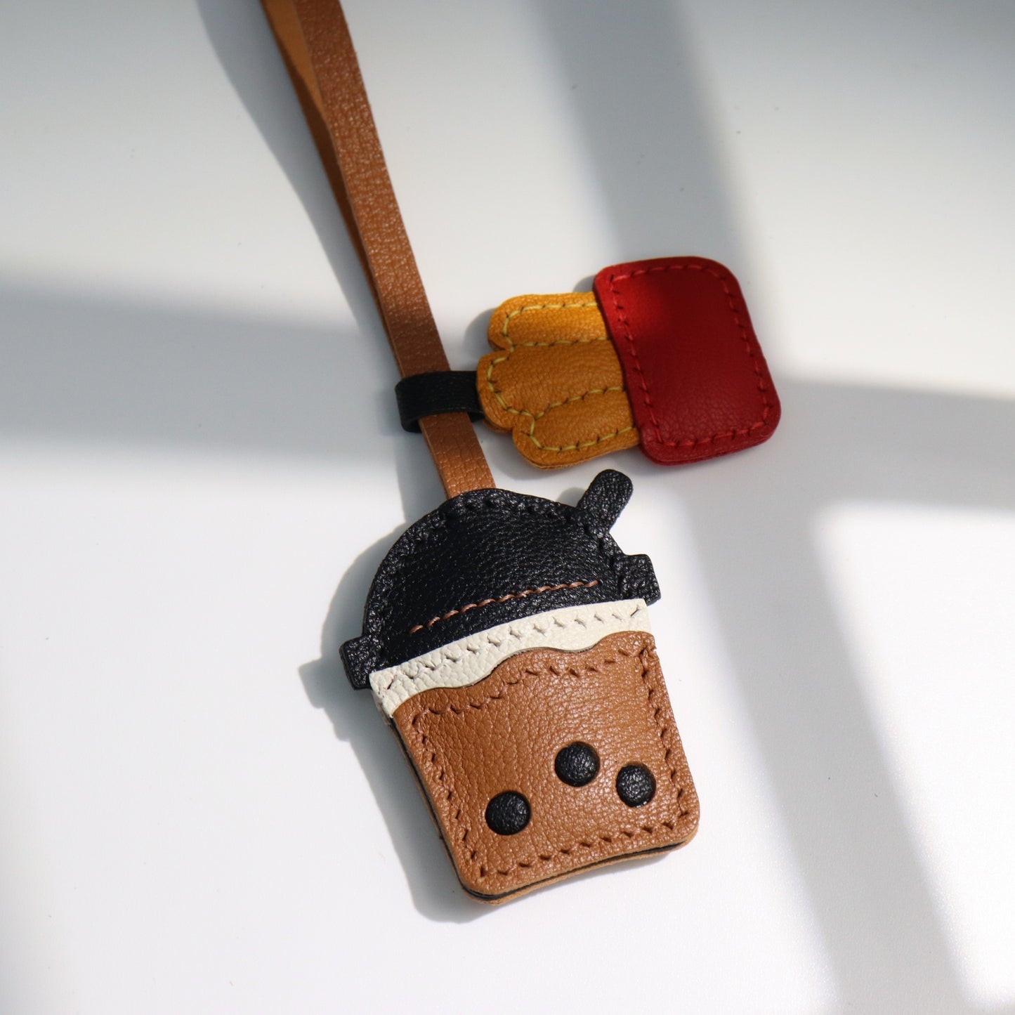 Leather Bubble Tea Cup & French Fries Bag Charm