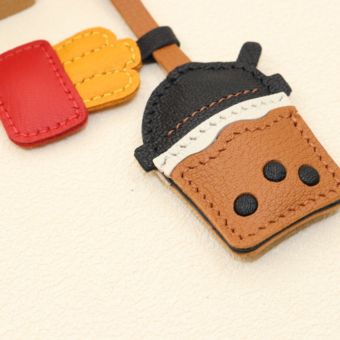 Leather Bubble Tea Cup & French Fries Bag Charm