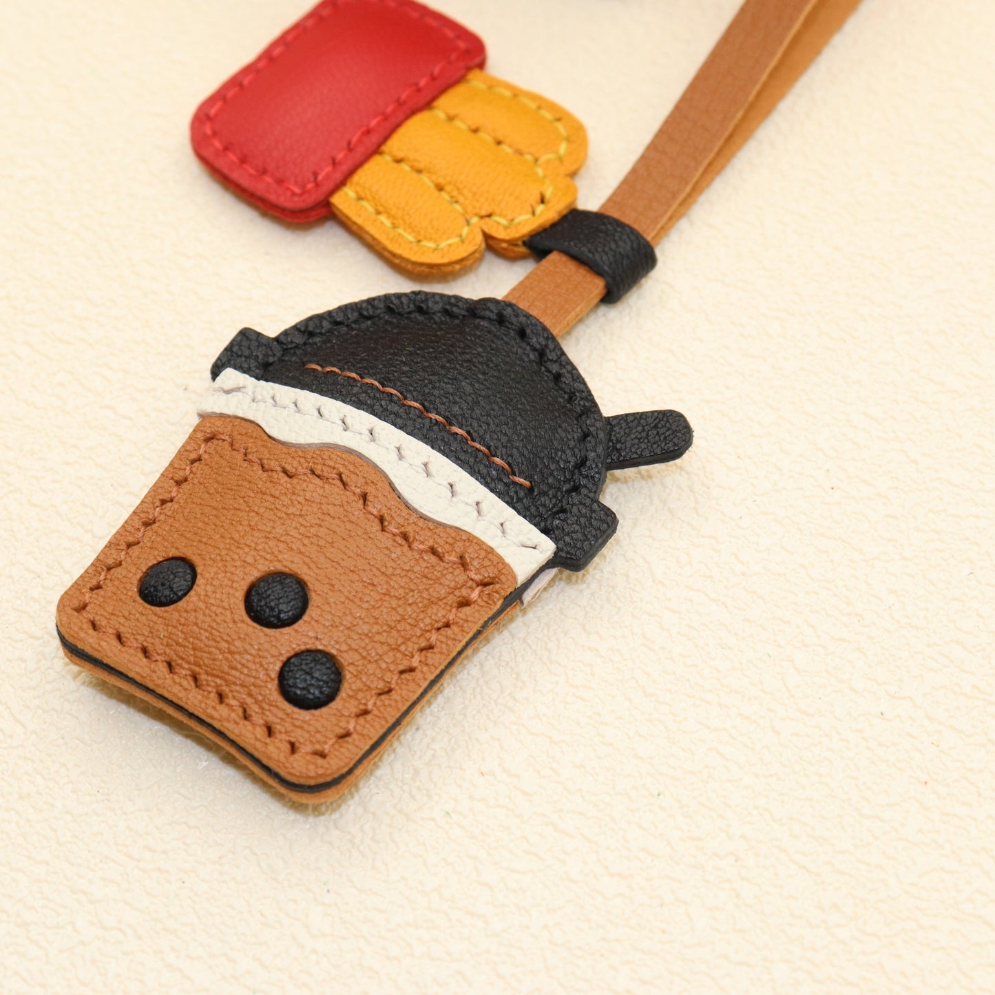 Leather Bubble Tea Cup & French Fries Bag Charm