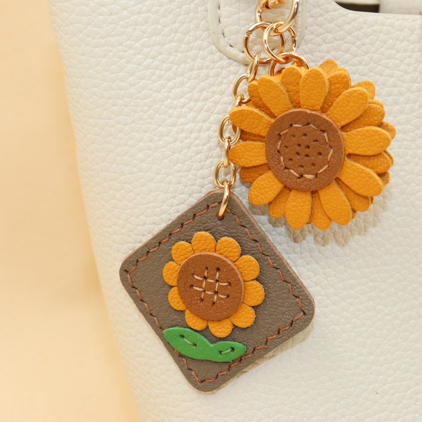 Leather Double Flower Keychain