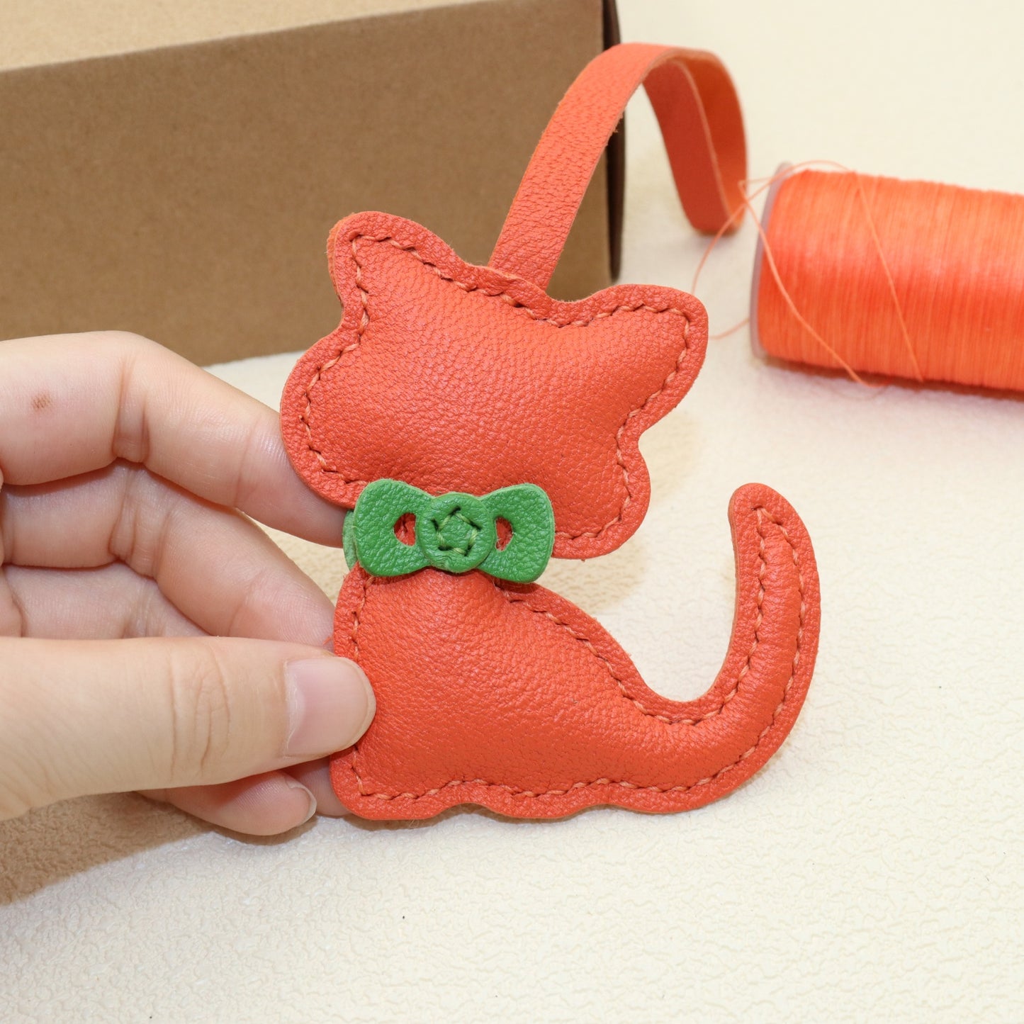 Leather Cat Bag Charm with Bow