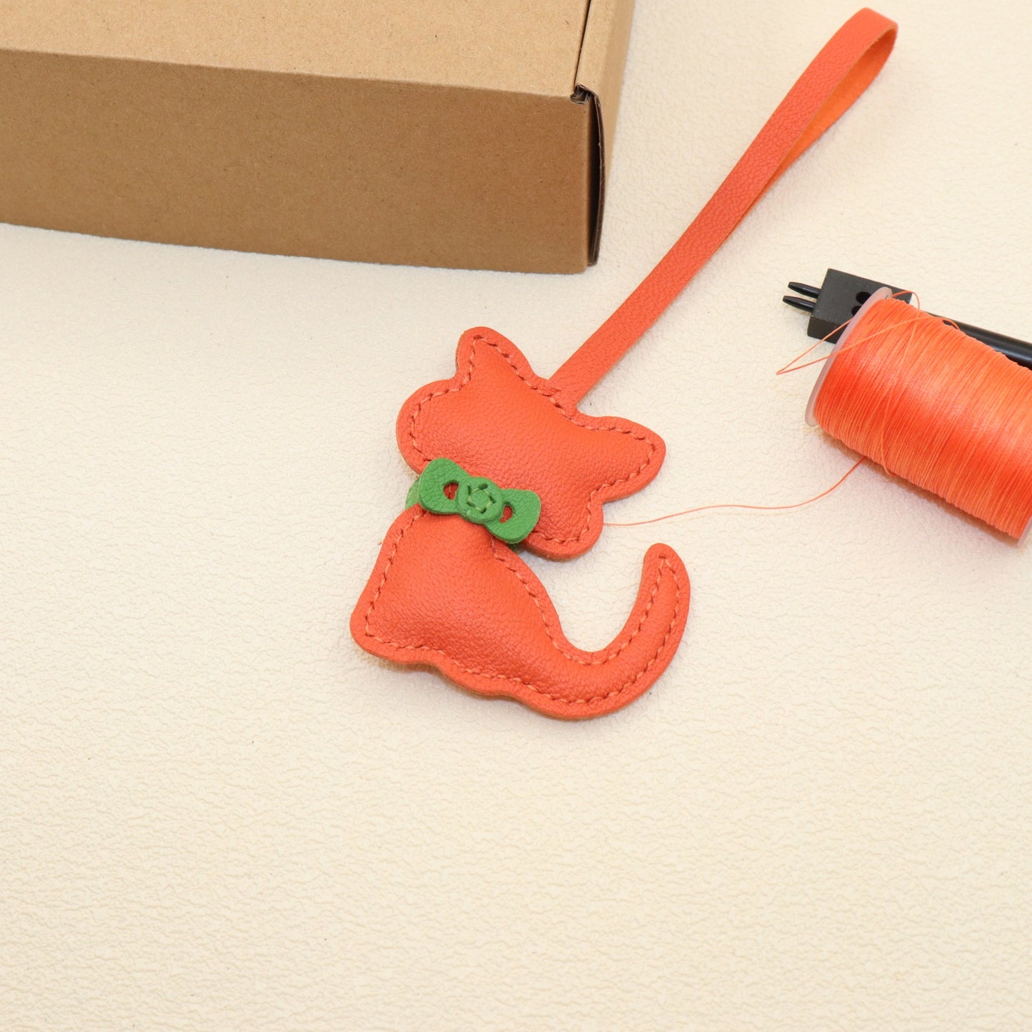 Leather Cat Bag Charm with Bow