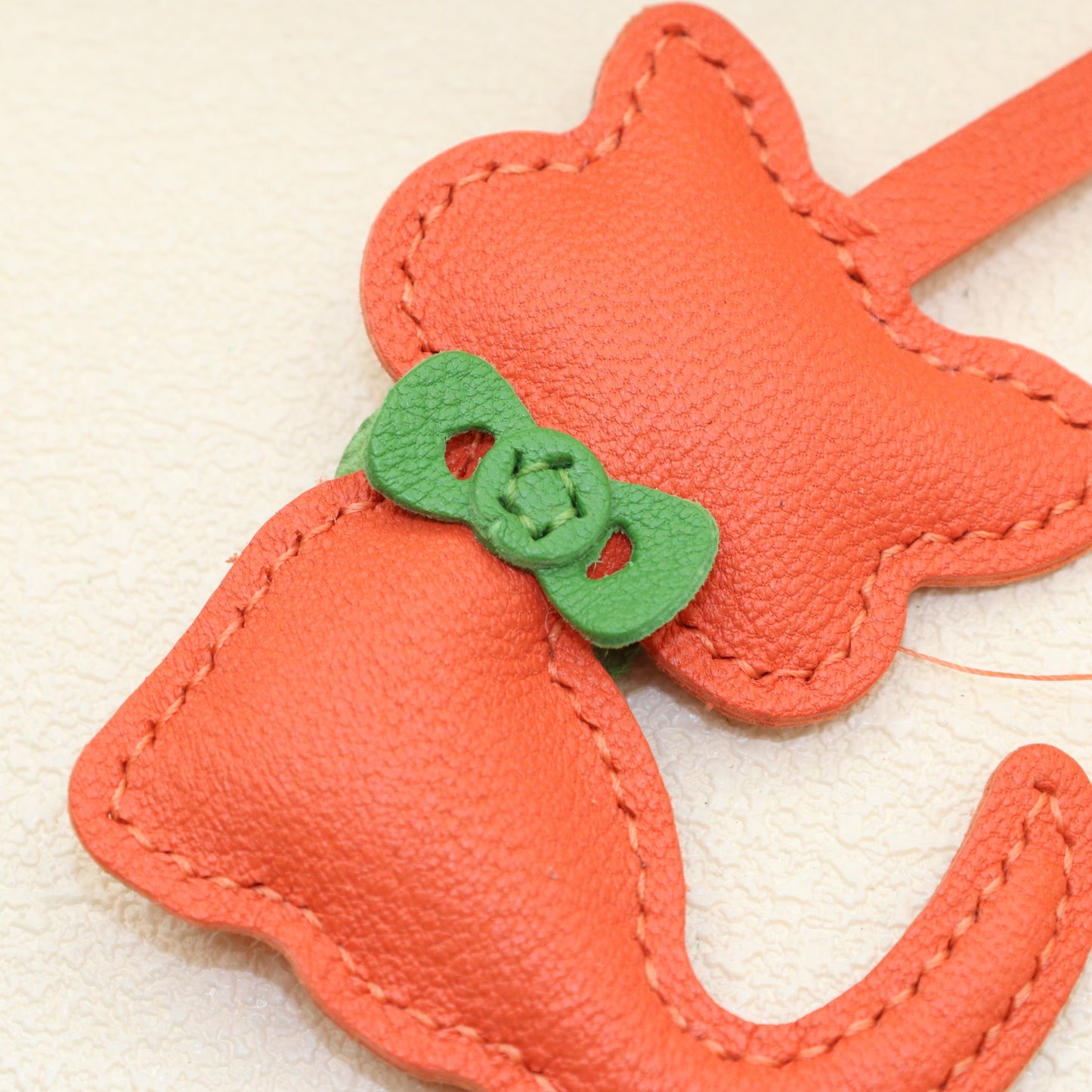 Leather Cat Bag Charm with Bow