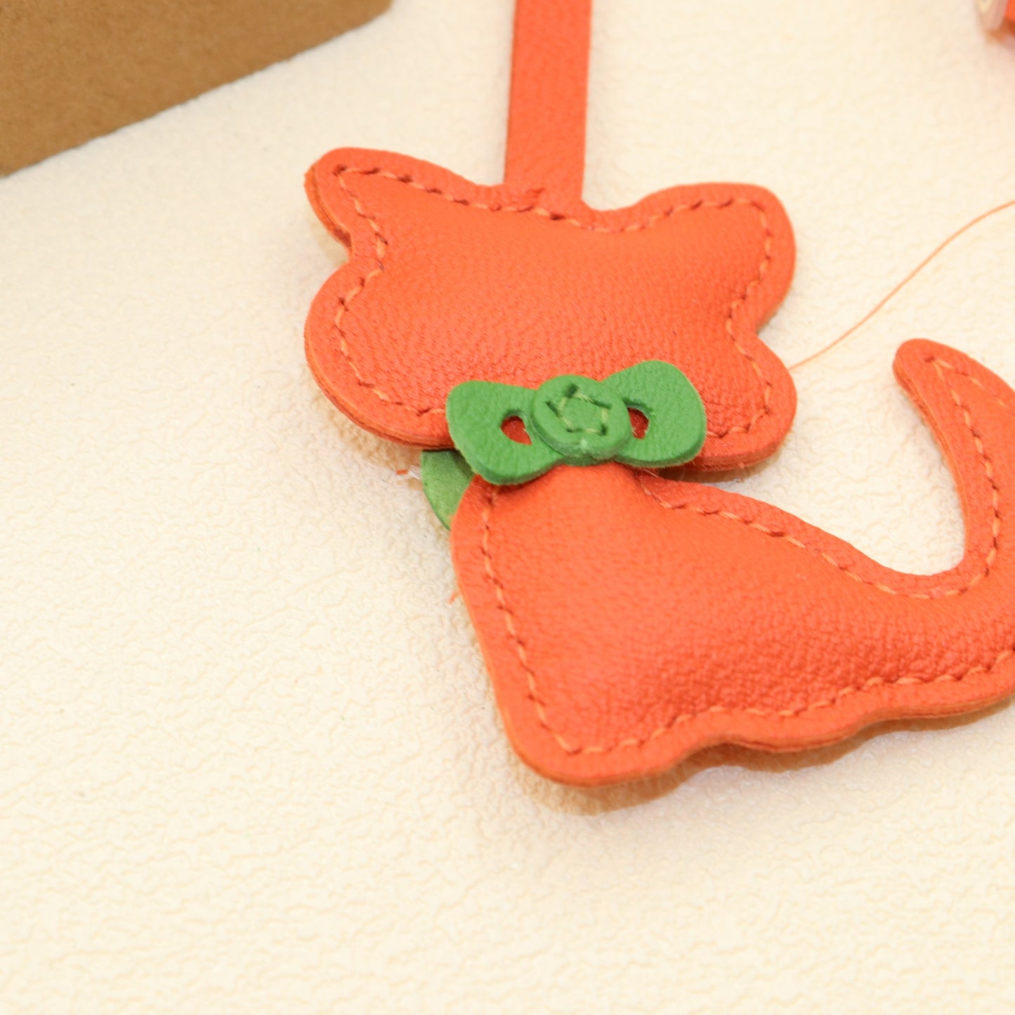Leather Cat Bag Charm with Bow
