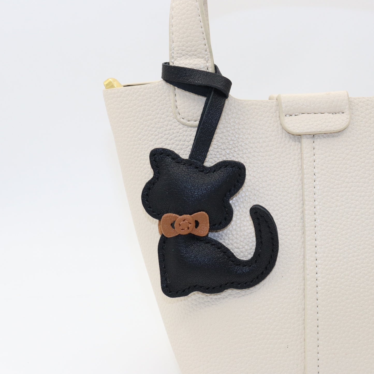 Leather Cat Bag Charm with Bow