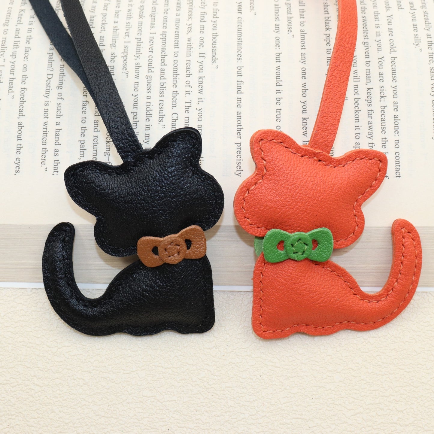Leather Cat Bag Charm with Bow
