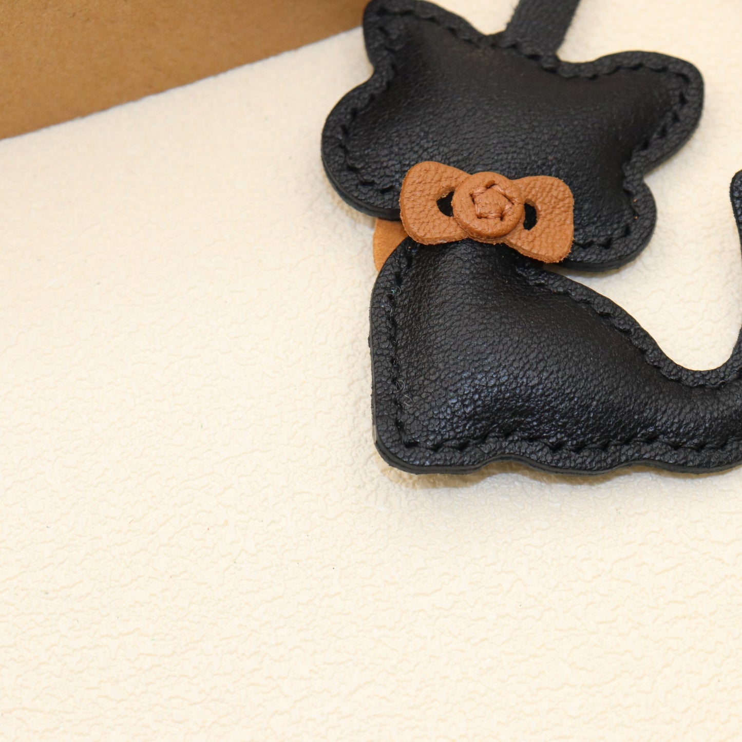 Leather Cat Bag Charm with Bow