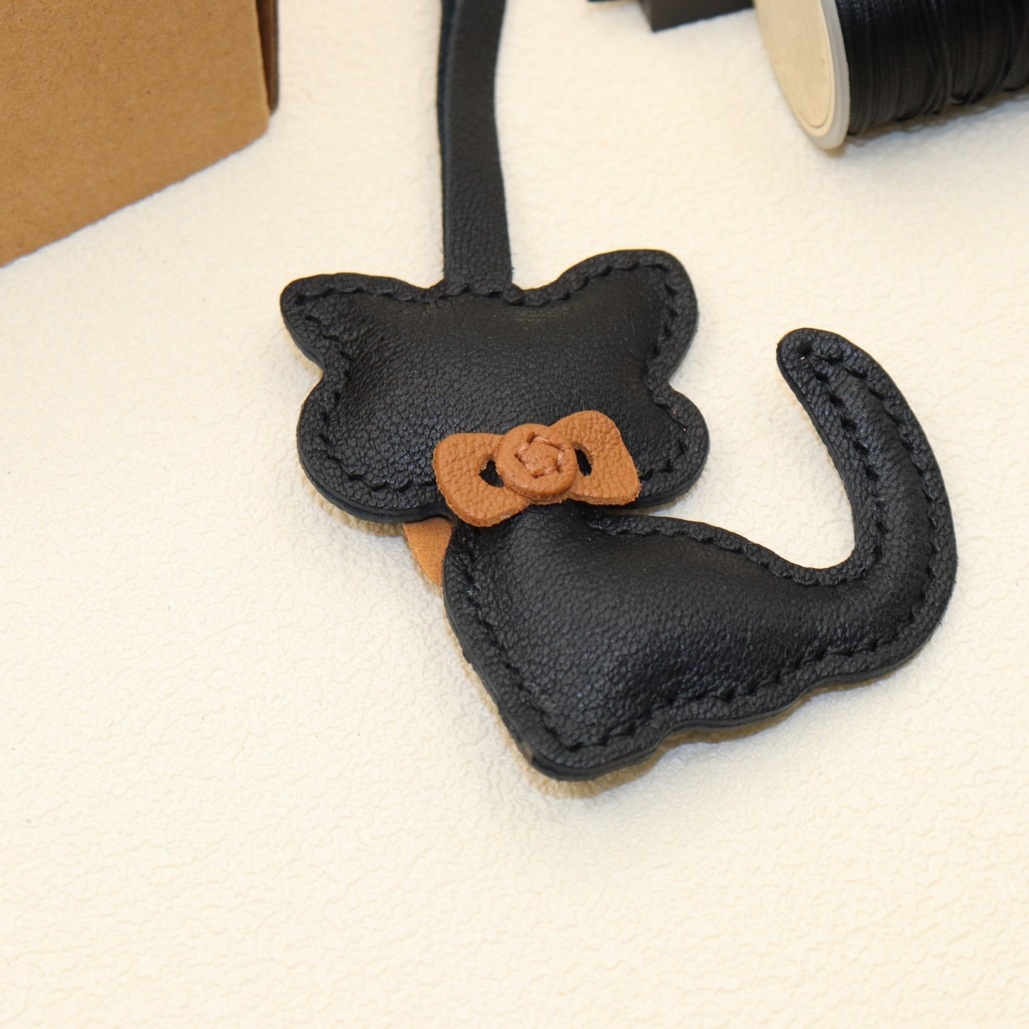 Leather Cat Bag Charm with Bow