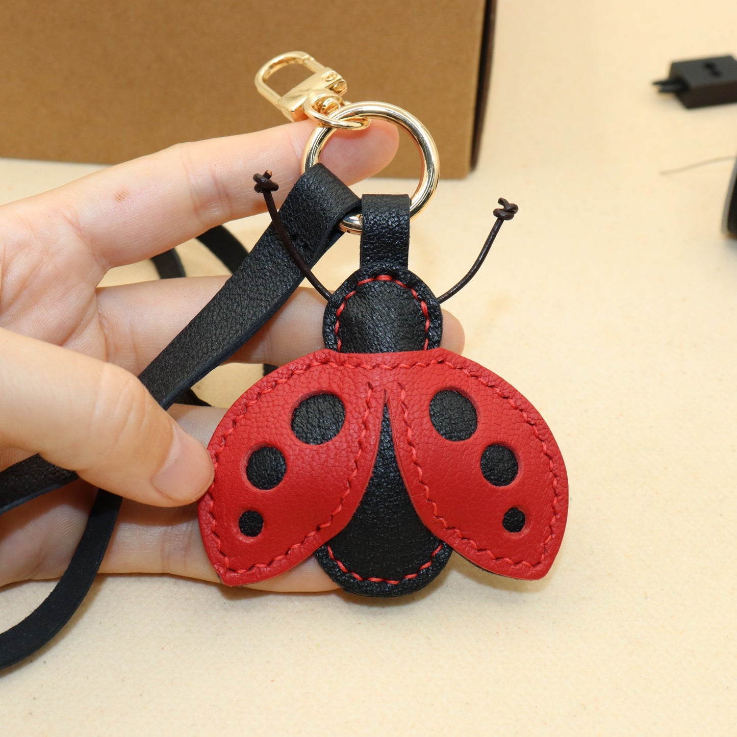 French Goat Leather Ladybug Keychain & Bag Charm