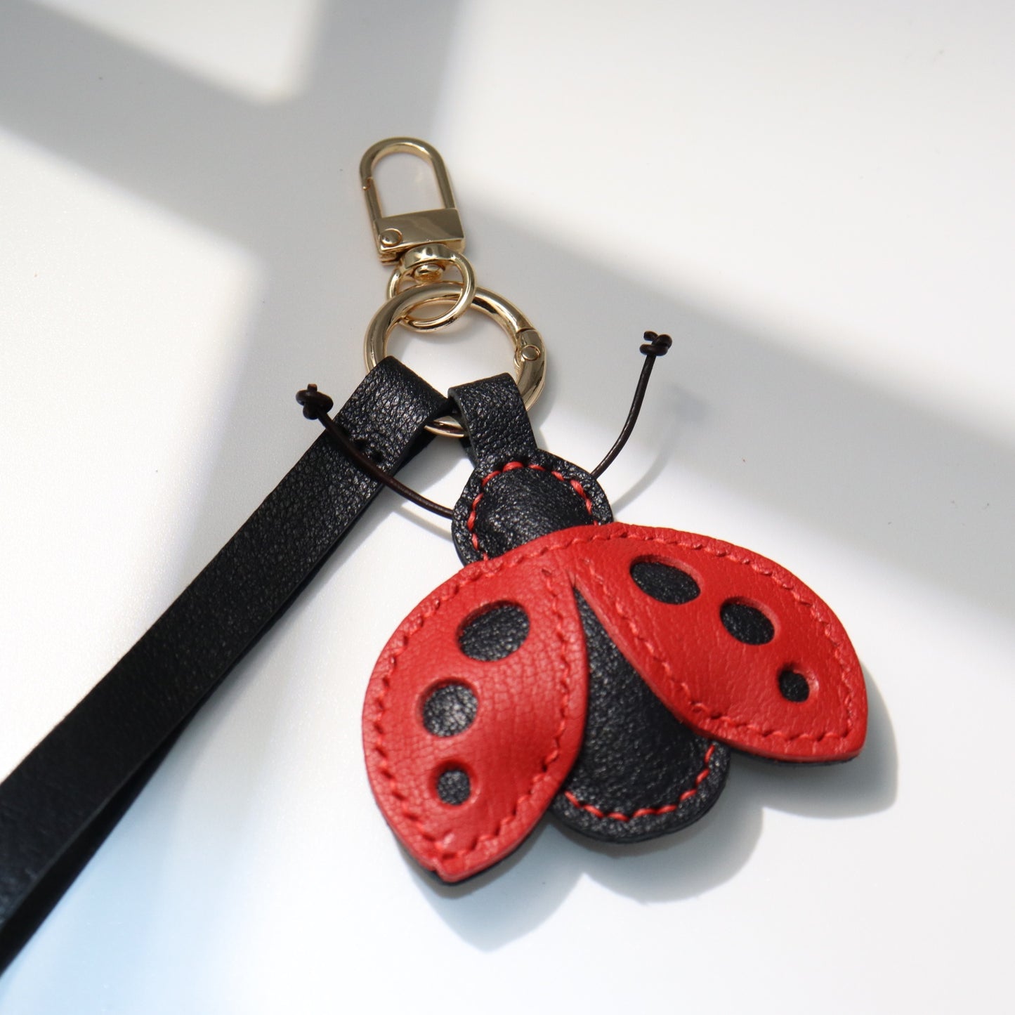 French Goat Leather Ladybug Keychain & Bag Charm