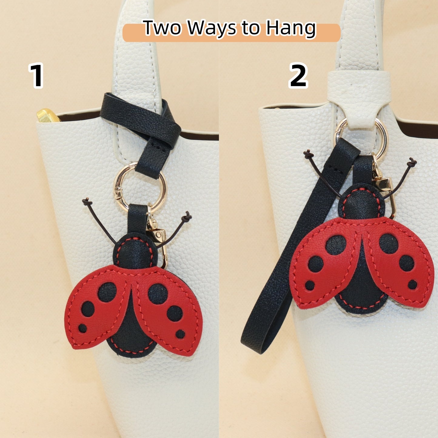 French Goat Leather Ladybug Keychain & Bag Charm
