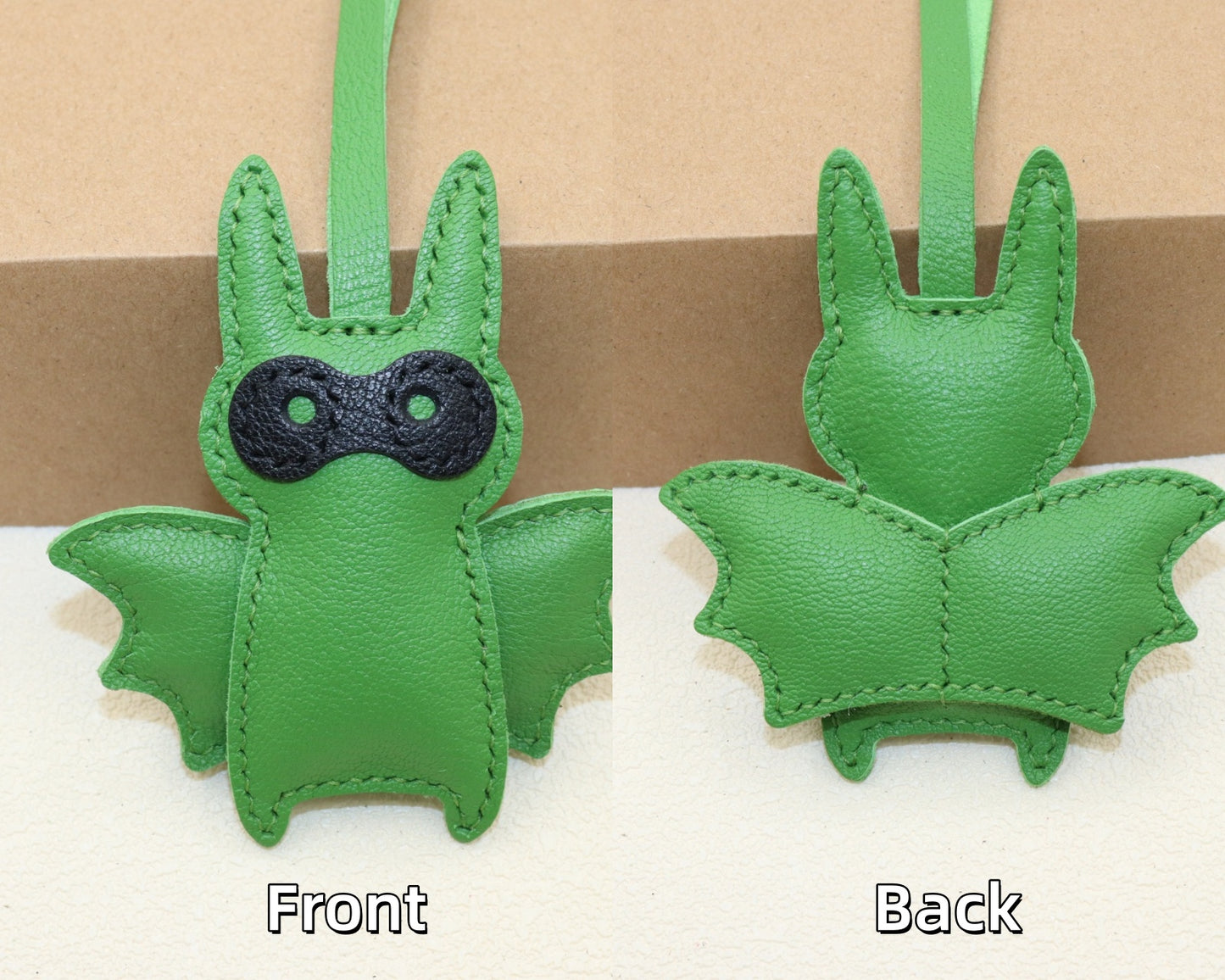 Leather Bat Bag Charm, Black/Green/Pink