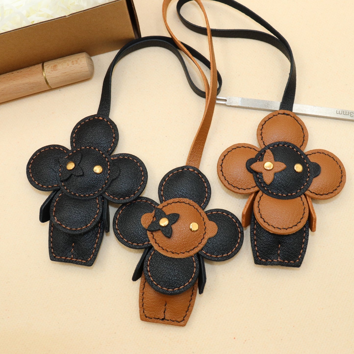 Leather Flower Doll Bag Charm