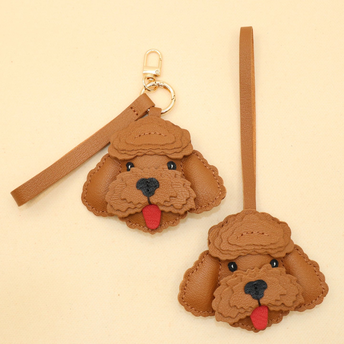 Leather Poodle Dog Bag Charm Keychain
