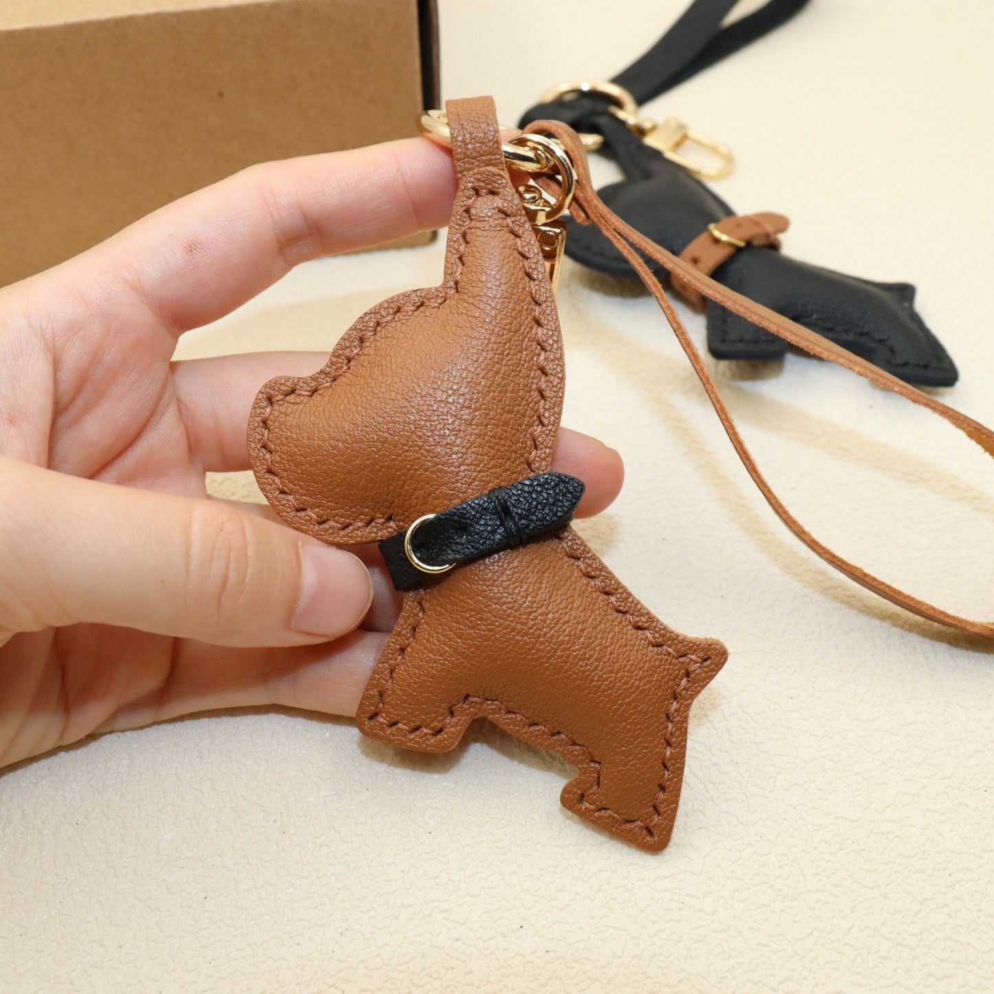 Leather Dog with Mini Belt Keychain