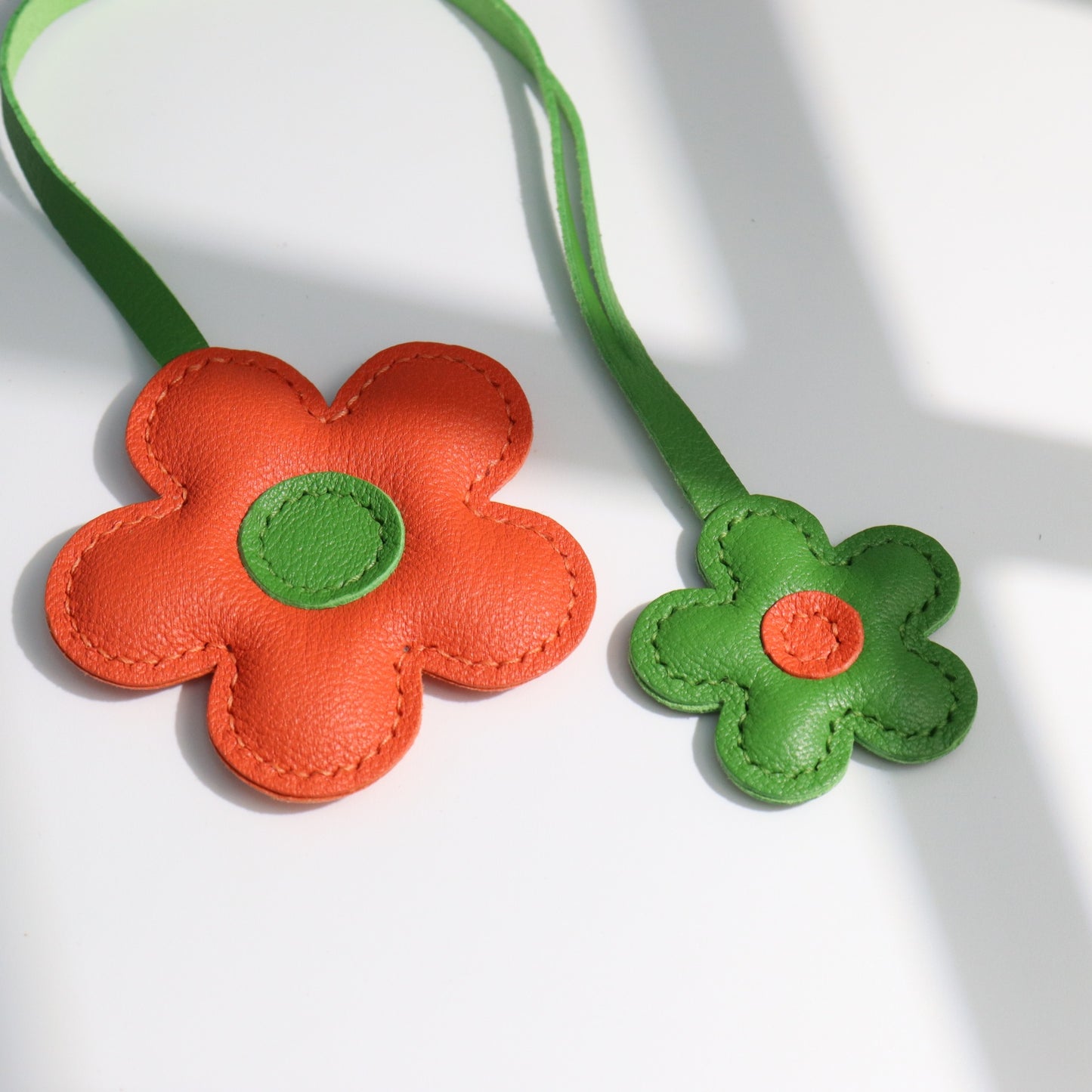 Leather Two-Color Design Flower Bag Charm