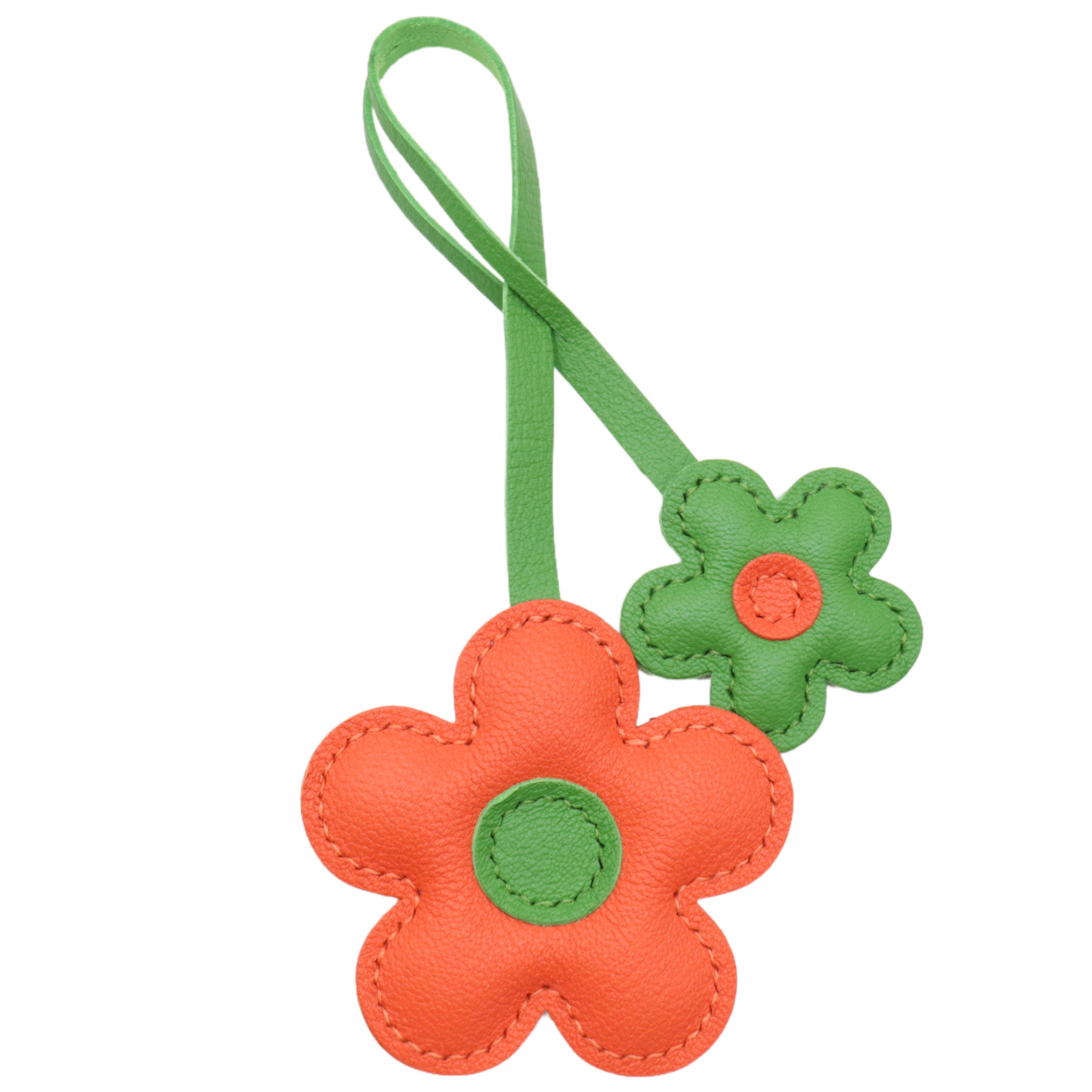 Leather Two-Color Design Flower Bag Charm