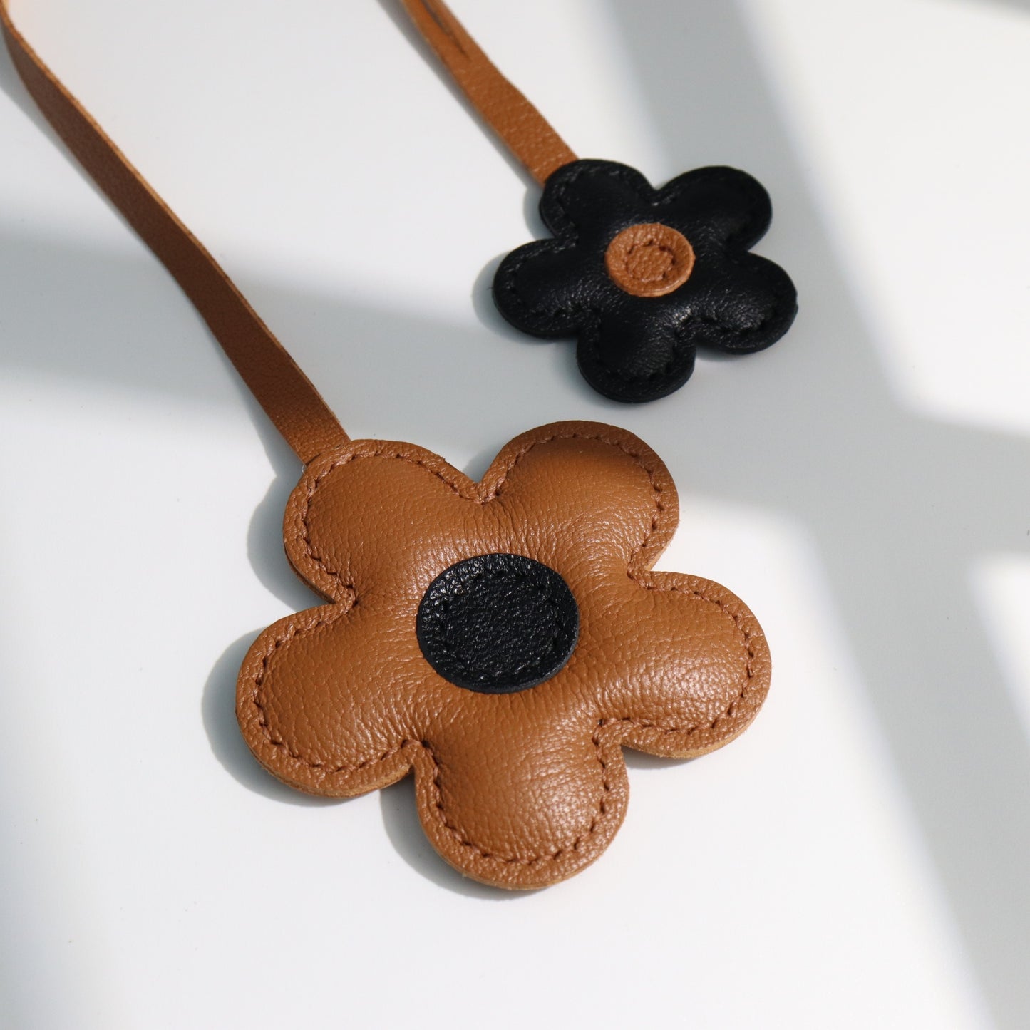 Leather Two-Color Design Flower Bag Charm