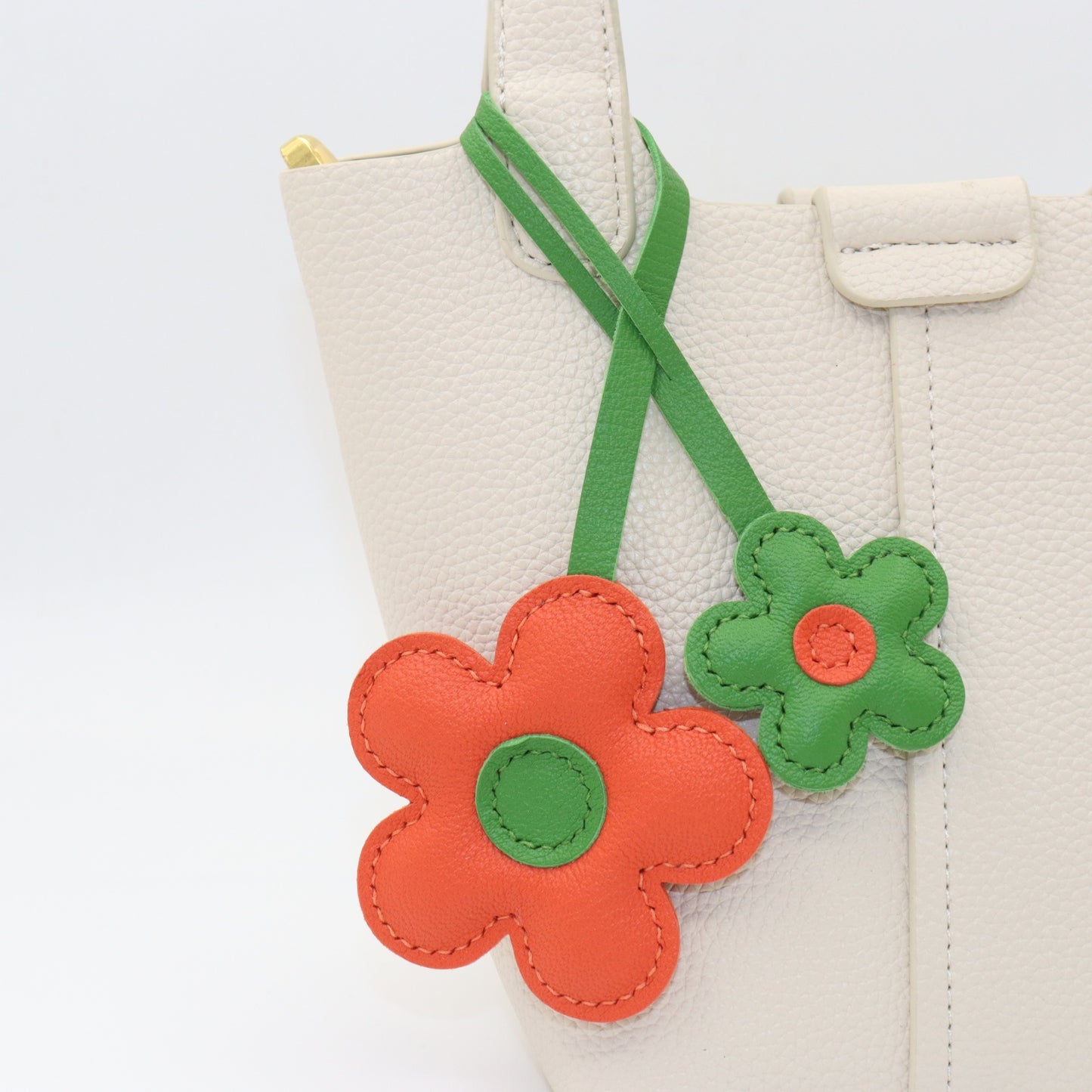 Leather Two-Color Design Flower Bag Charm