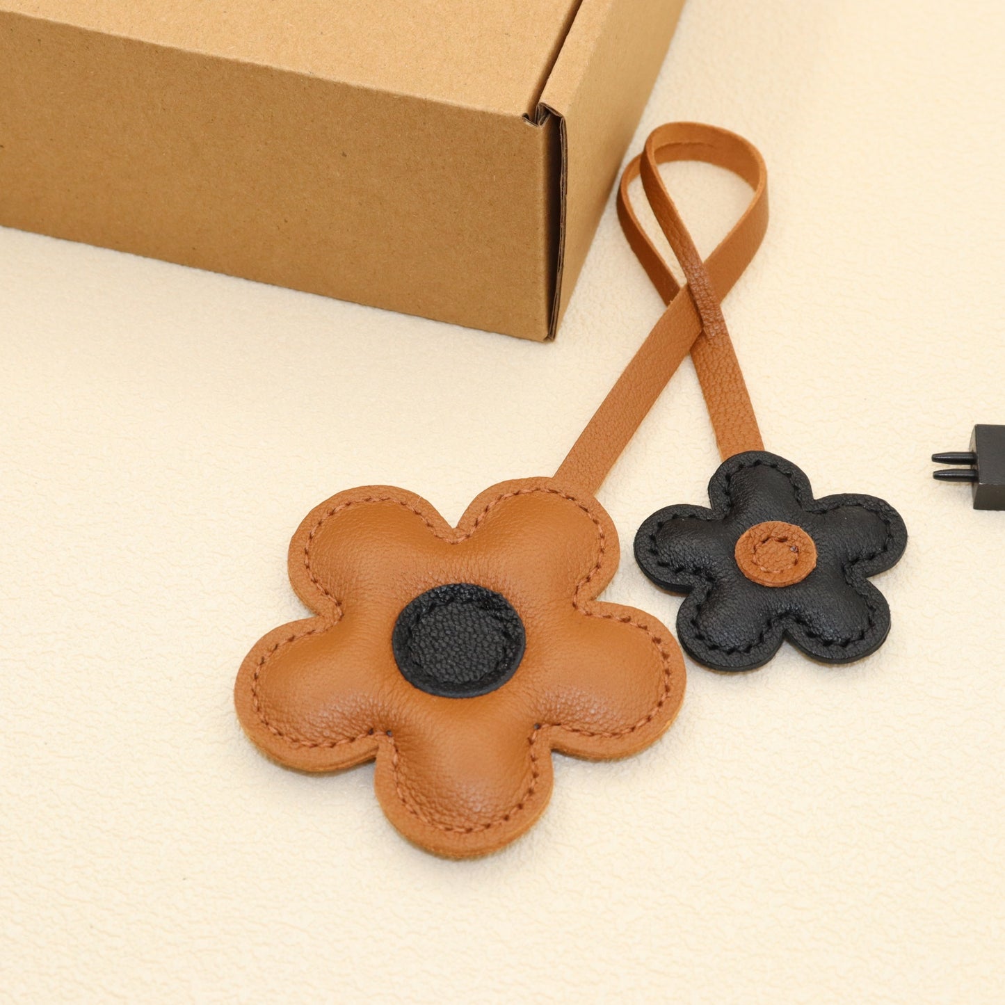 Leather Two-Color Design Flower Bag Charm
