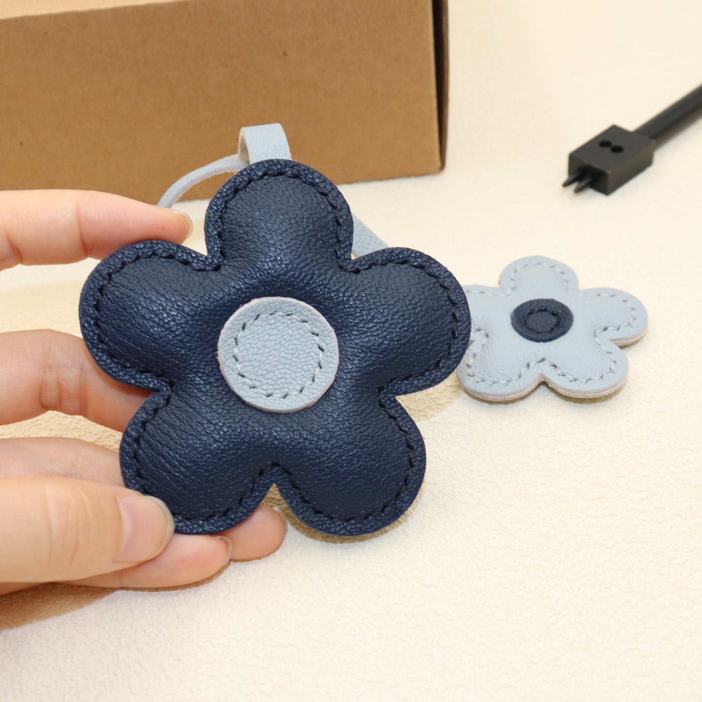 Leather Two-Color Design Flower Bag Charm