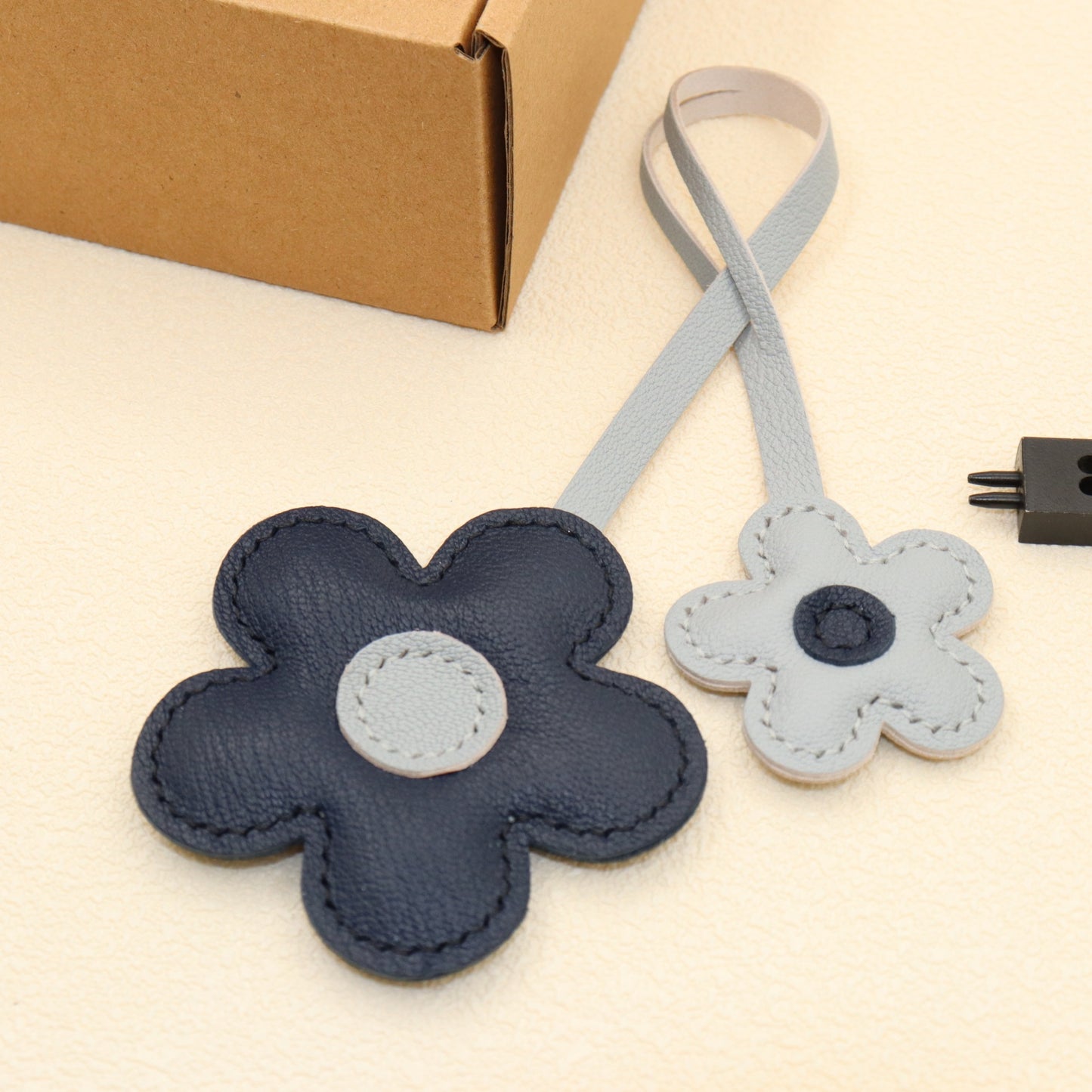 Leather Two-Color Design Flower Bag Charm