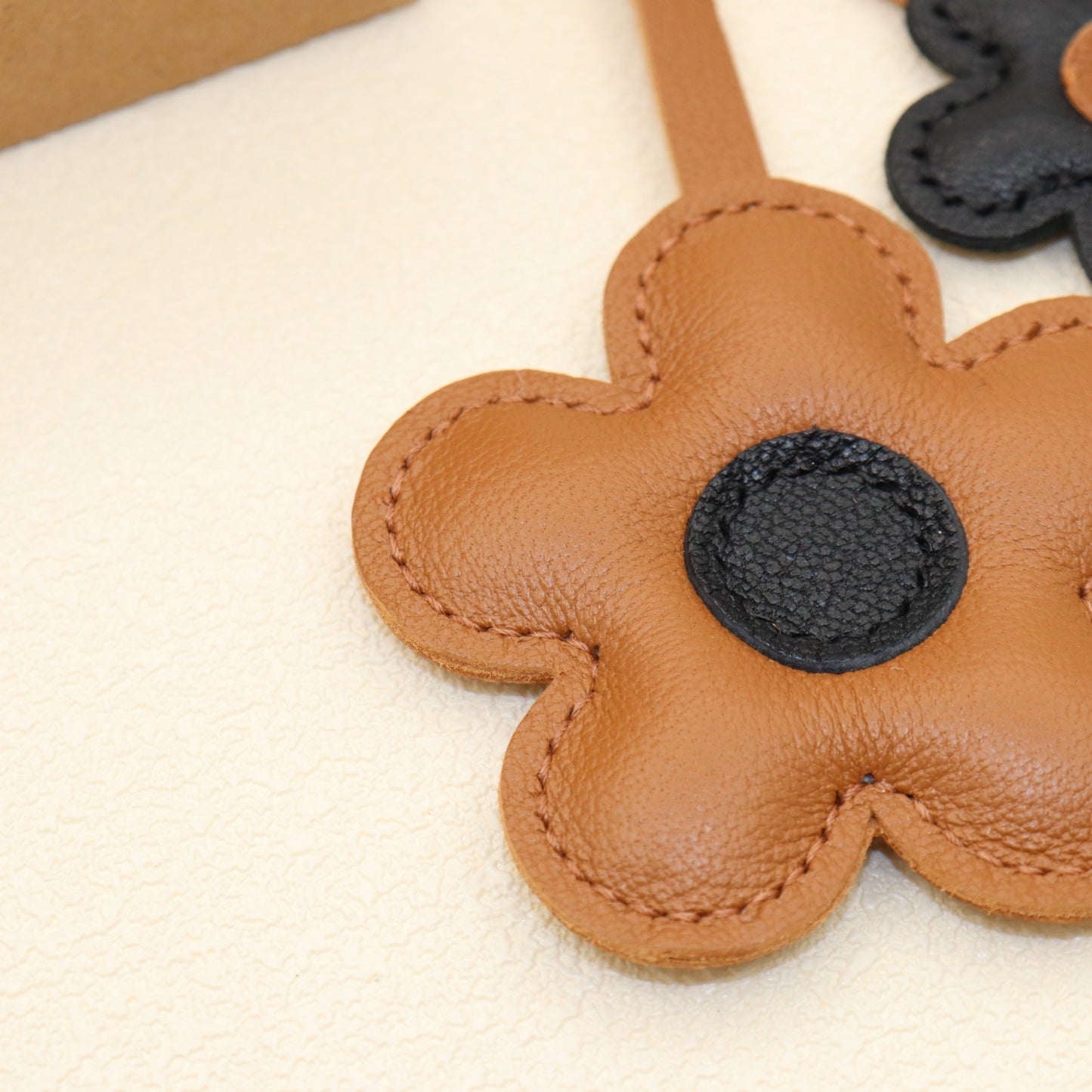 Leather Two-Color Design Flower Bag Charm