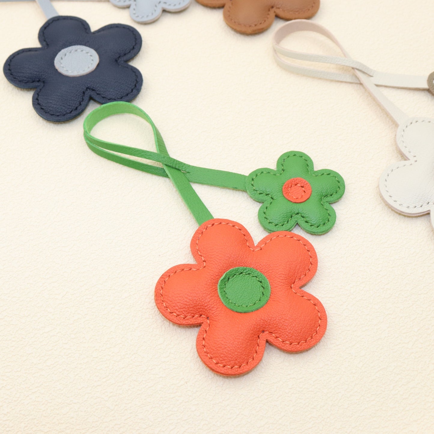 Leather Two-Color Design Flower Bag Charm