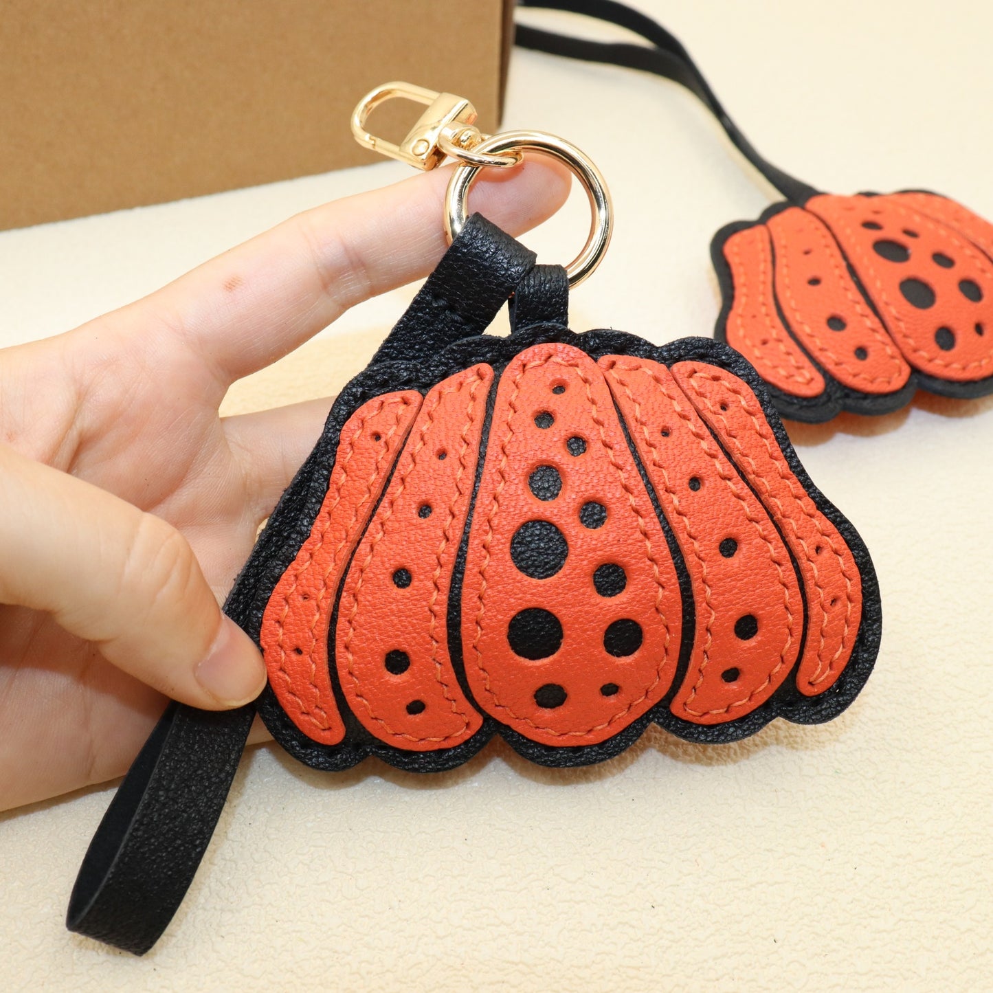 Leather Pumpkin Keychain