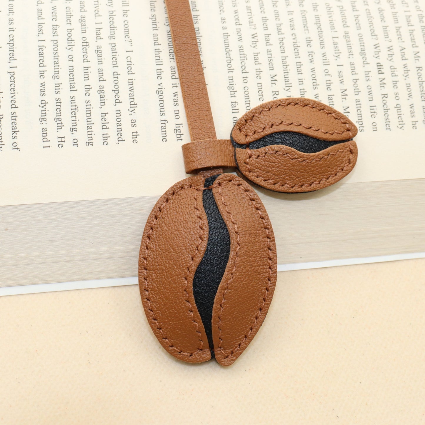 Leather Coffee Bean Bag Charm