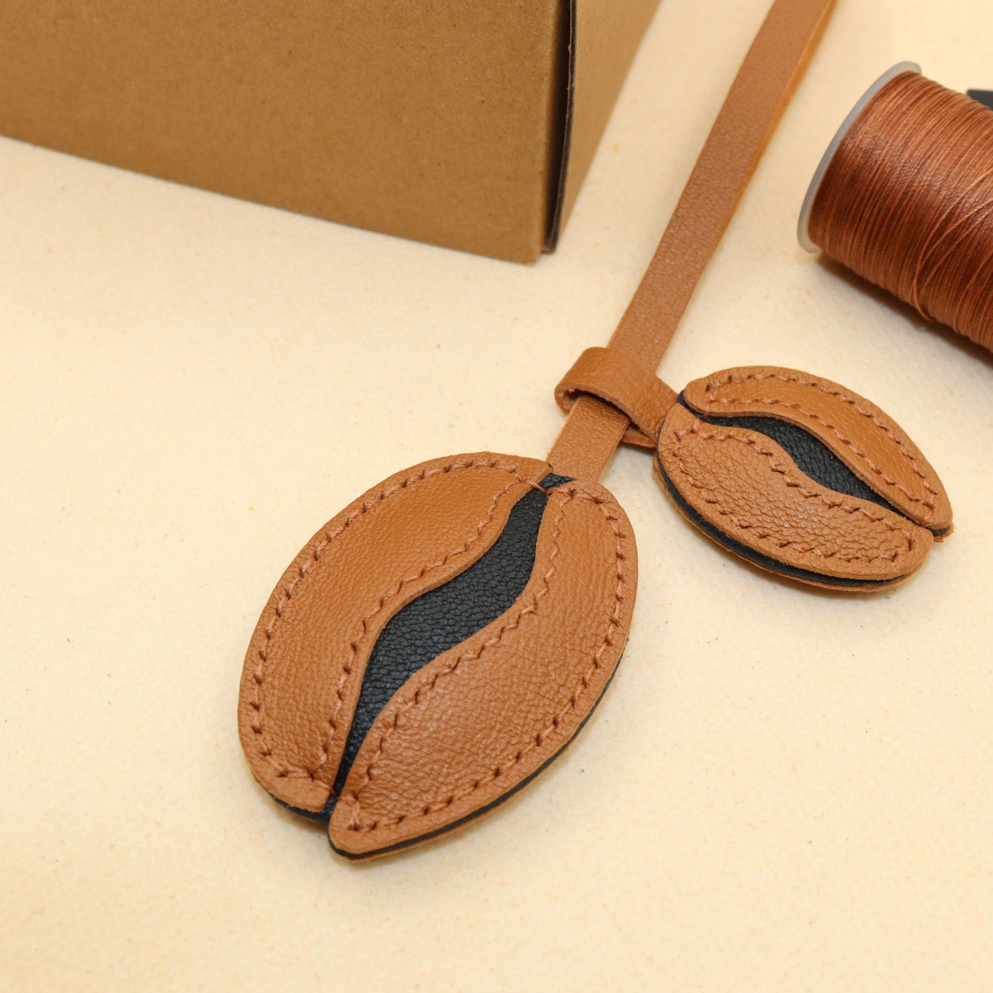 Leather Coffee Bean Bag Charm