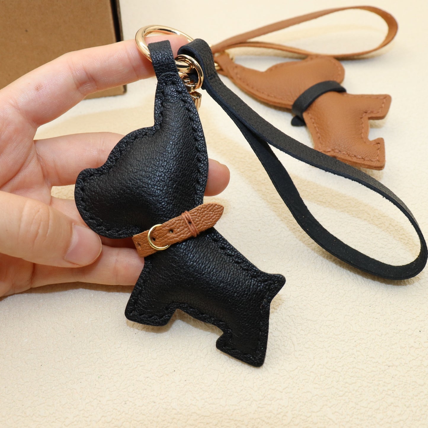 Leather Dog with Mini Belt Keychain