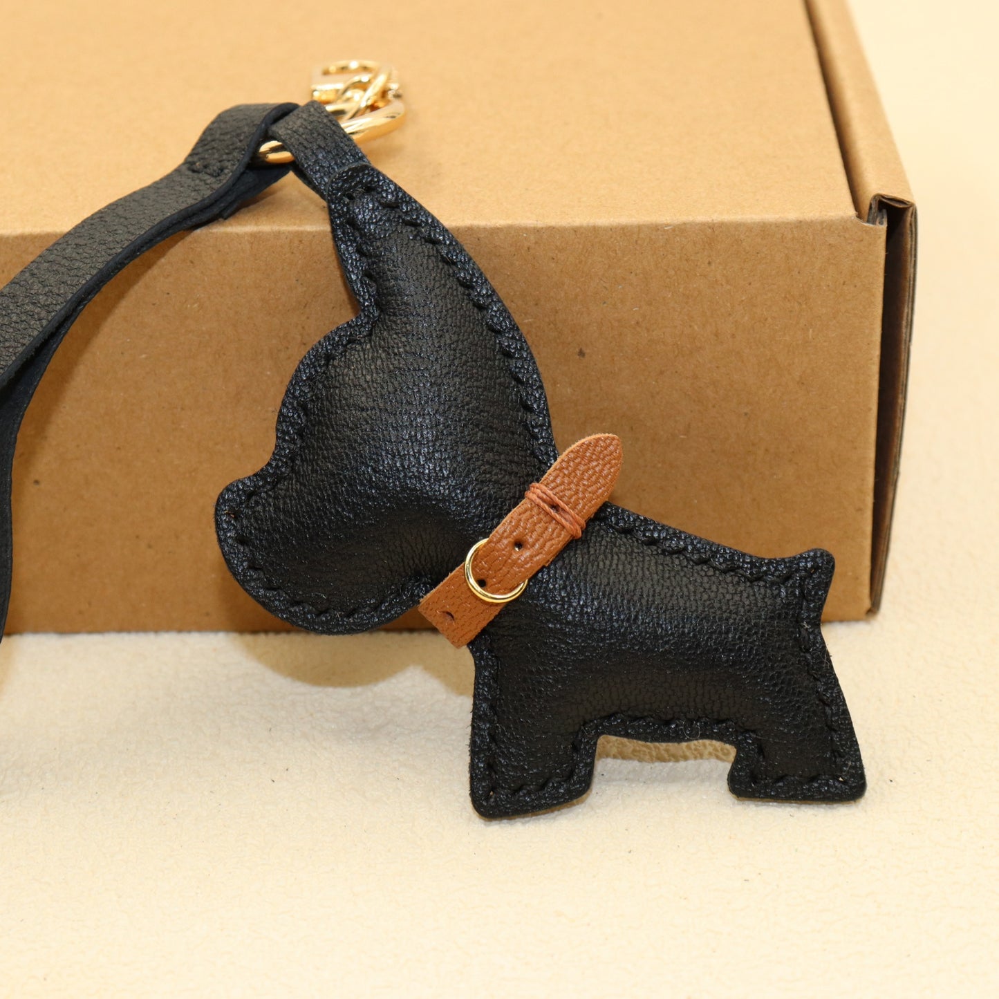 Leather Dog with Mini Belt Keychain