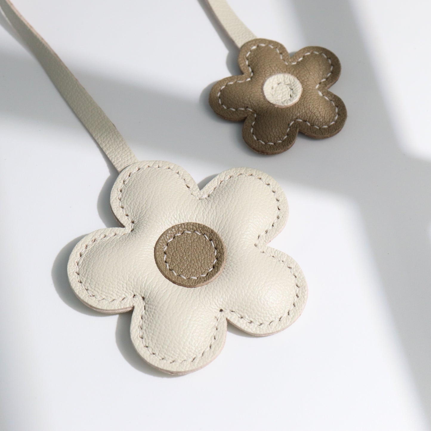 Leather Two-Color Design Flower Bag Charm